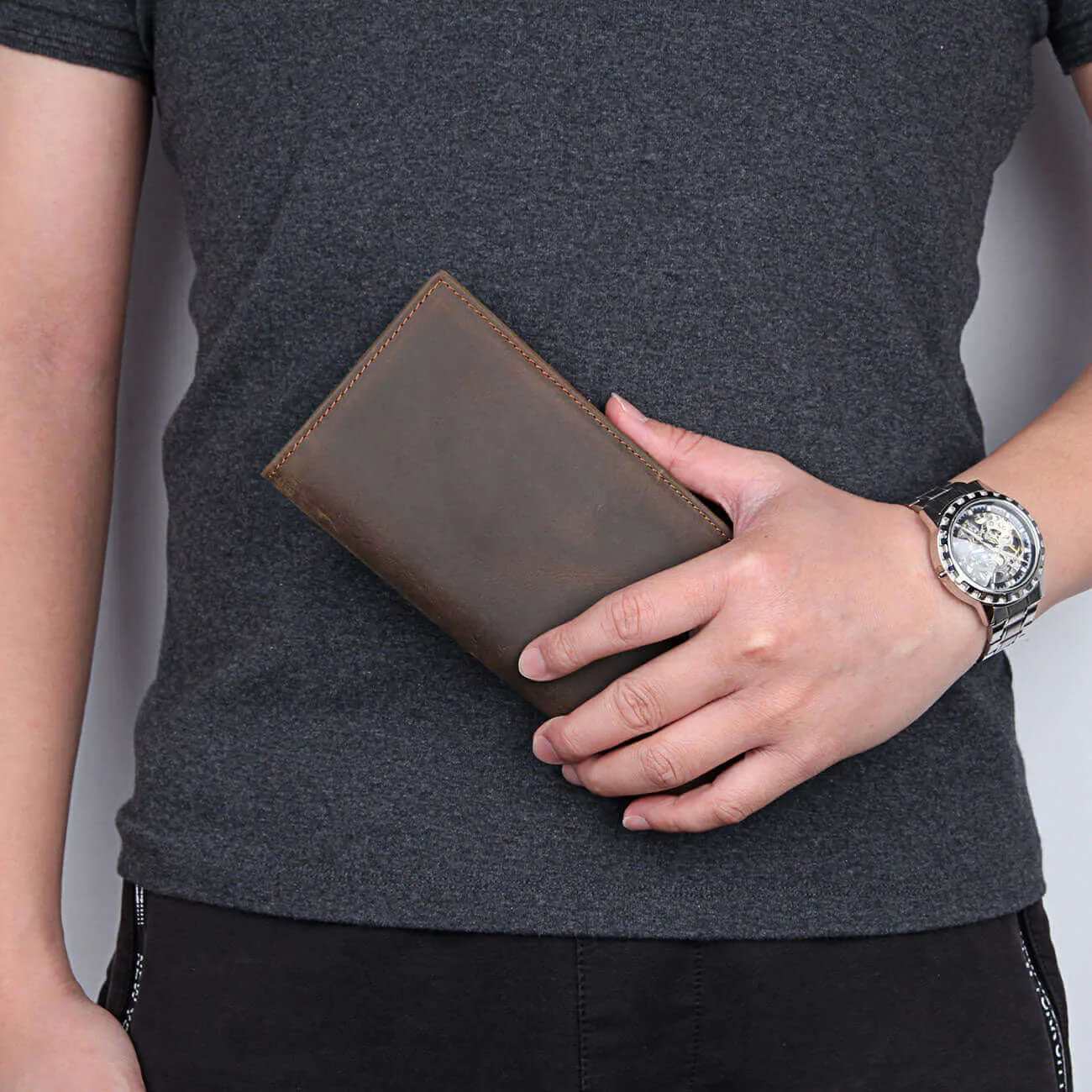 Vintage Crazy Horse Leather Long Wallet - Stylish and Functional
