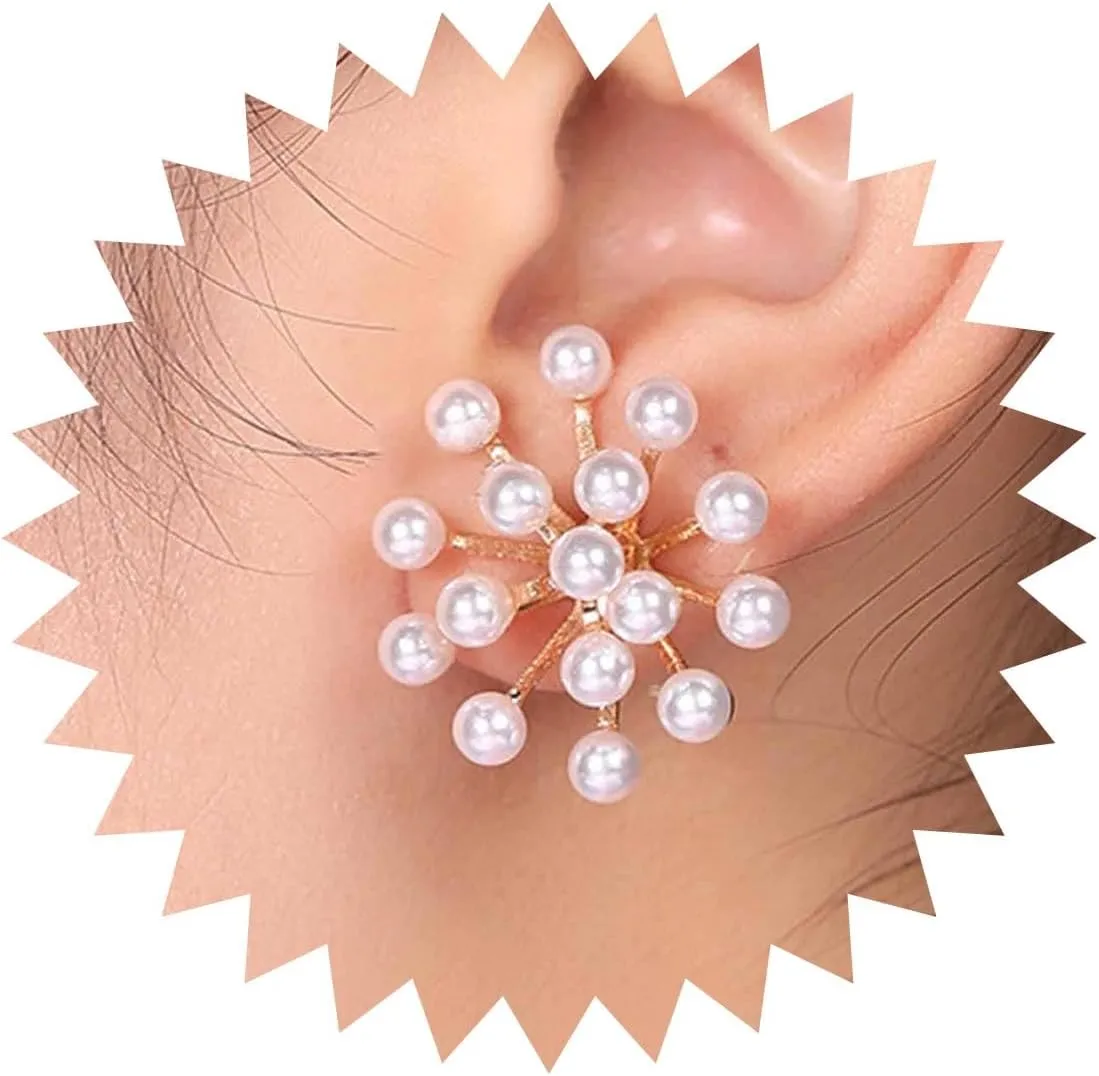 Vintage Exaggerated Pearl Stud Earrings Gold Large Pearl Earrings Cluster Pearl Flower Earrings Multiple Pearl Bead Earrings Jewelry for Women