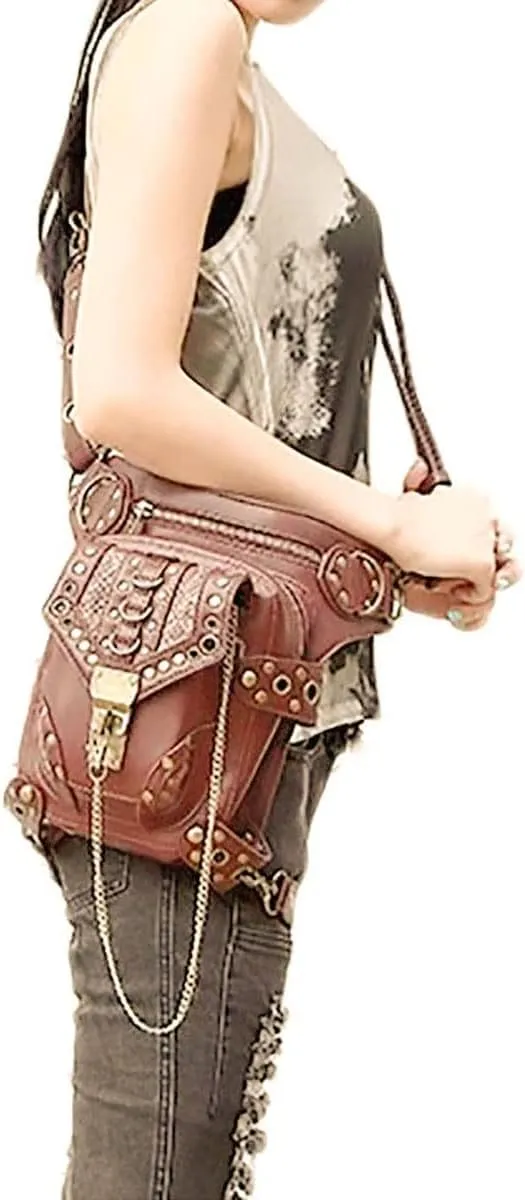 Waist Bag Fanny Pack Motorcycle Drop Leg Thigh Hip Pouch Messenger Leather Crossbody Shoulder Purse Wallet Pocket, One Color, Brown 043