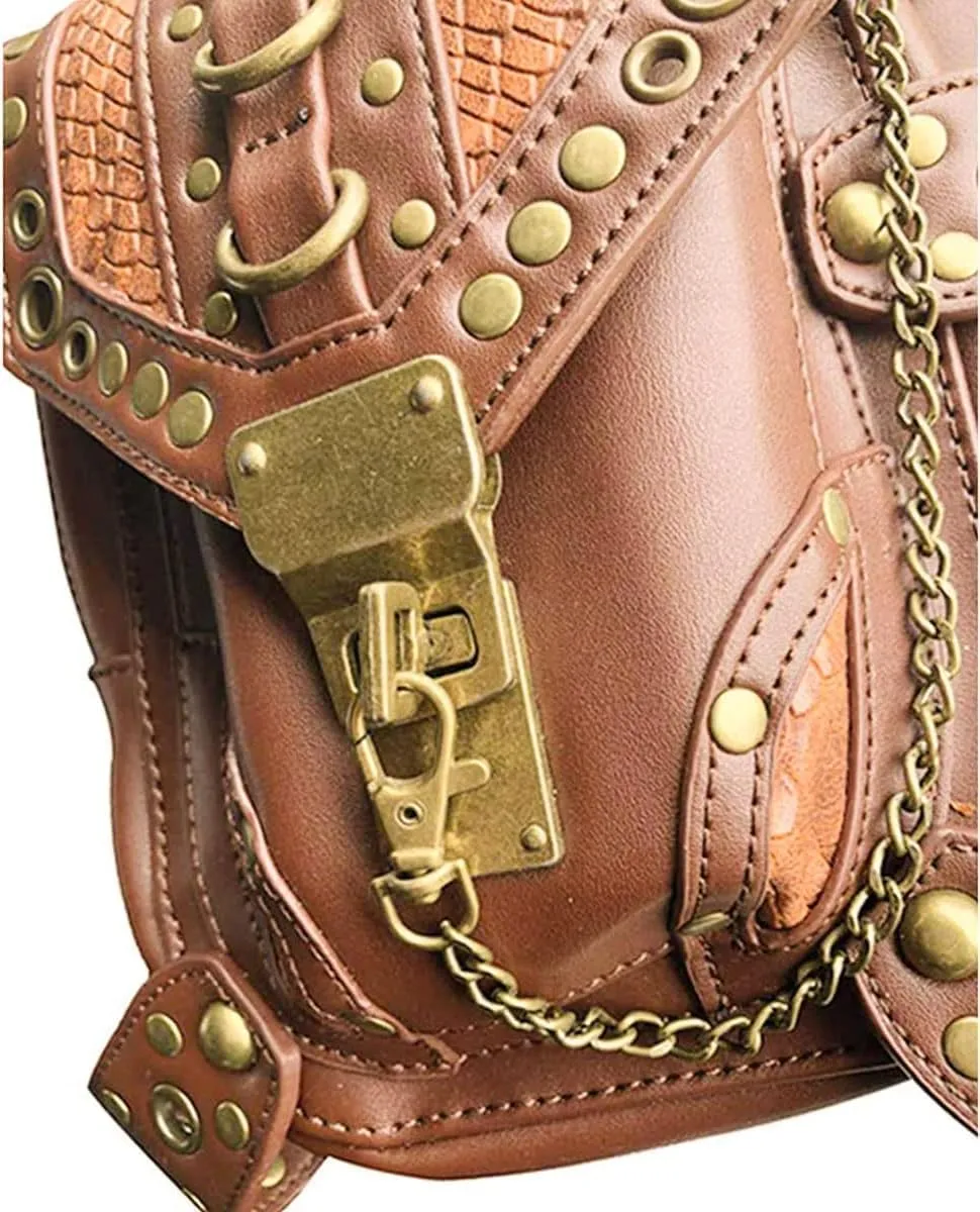 Waist Bag Fanny Pack Motorcycle Drop Leg Thigh Hip Pouch Messenger Leather Crossbody Shoulder Purse Wallet Pocket, One Color, Brown 043