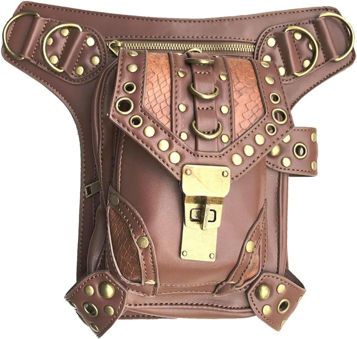 Waist Bag Fanny Pack Motorcycle Drop Leg Thigh Hip Pouch Messenger Leather Crossbody Shoulder Purse Wallet Pocket, One Color, Brown 043