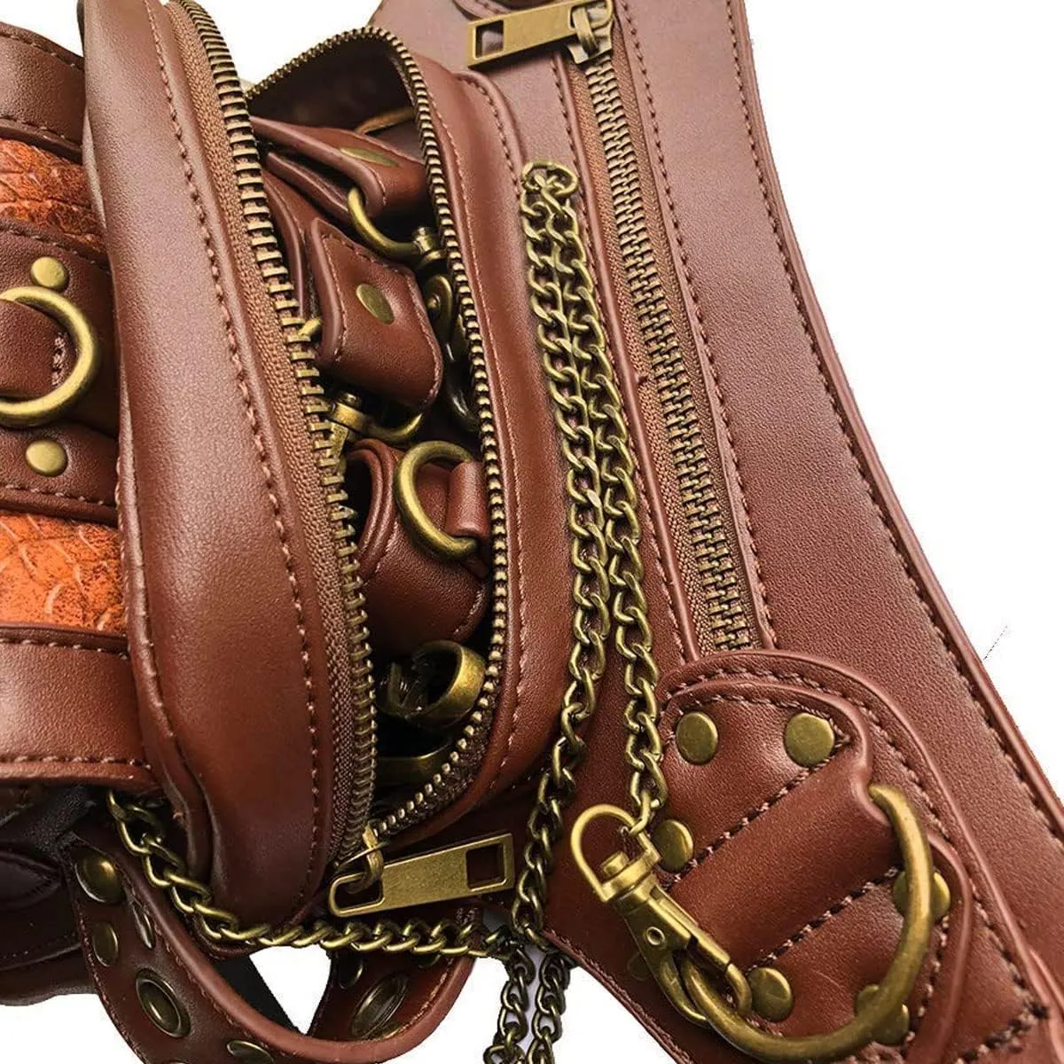 Waist Bag Fanny Pack Motorcycle Drop Leg Thigh Hip Pouch Messenger Leather Crossbody Shoulder Purse Wallet Pocket, One Color, Brown 043