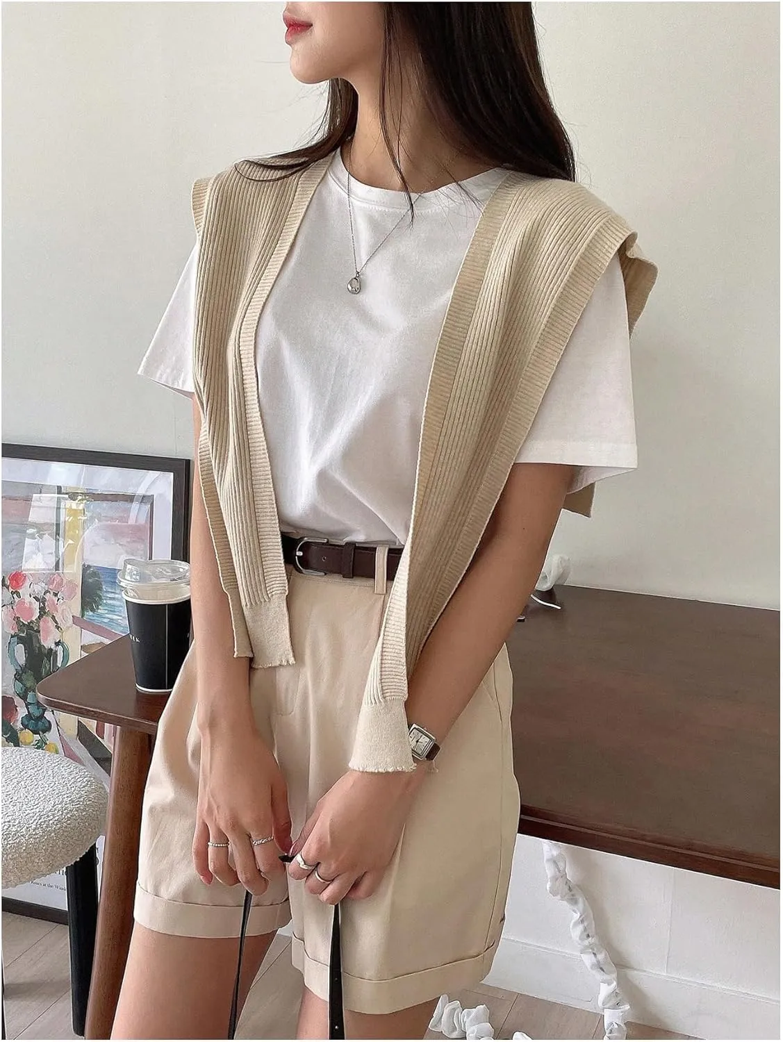 WDIRARA Women's Knitted Knotted Shawl Wraps Casual Cape Shoulder Tops