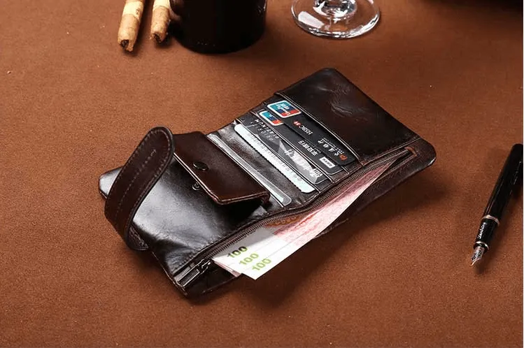 West Louis Retro Oil Wax Leather Short Wallet