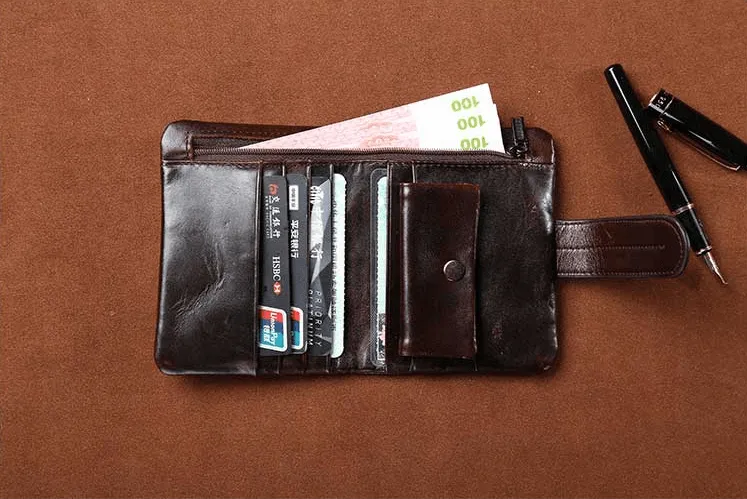 West Louis Retro Oil Wax Leather Short Wallet