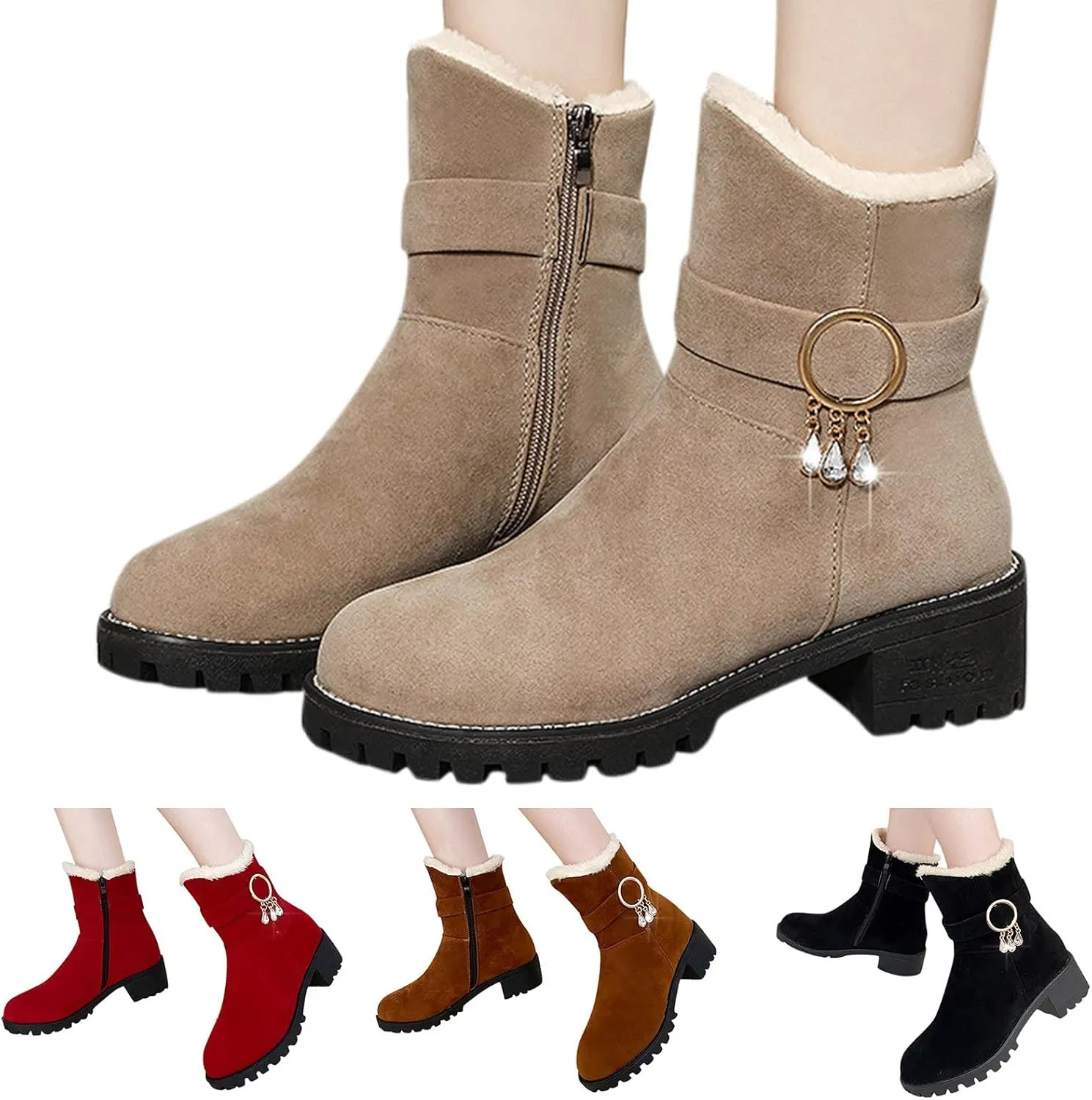 Winter Boots for Women 2023 Trendy Fall Womens Black Winter Snow Boots Womens Wide Toe Snow Boots Mid Calf Winter Boots for Women Low Heel Botas De Invierno Para Mujer Pie Ancho