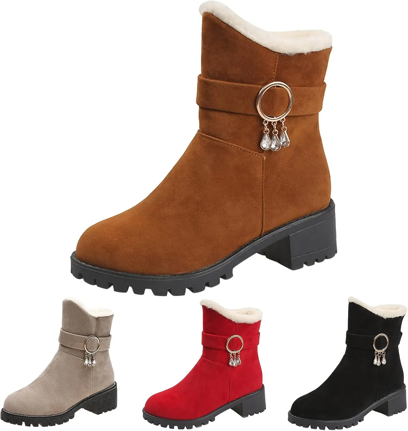 Winter Boots for Women 2023 Trendy Fall Womens Black Winter Snow Boots Womens Wide Toe Snow Boots Mid Calf Winter Boots for Women Low Heel Botas De Invierno Para Mujer Pie Ancho