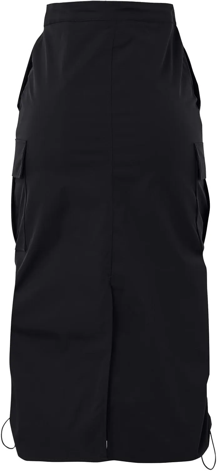 Women Cargo Midi Denim Skirt High Waisted Skirts Denim Skirt with Pocket Spring Dresses Pencil Skirts for Women's