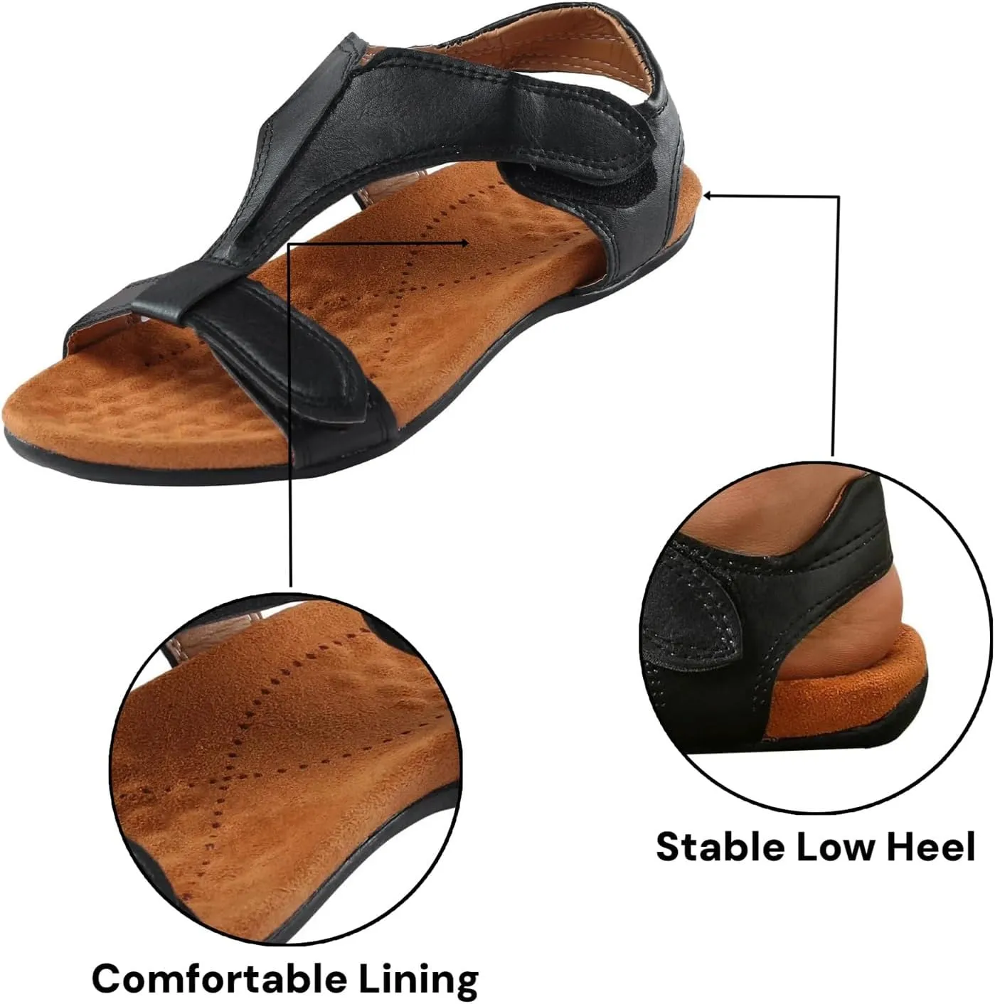 Women Comfortable Sandals Orthotic Walking Orthopedic Arch Support Comfort Cooling Adjustable Strap Walking Sandals T-Strap Open Toe Slip On Beach Flat Sandal Outdoor Going Out Comfort Shoes