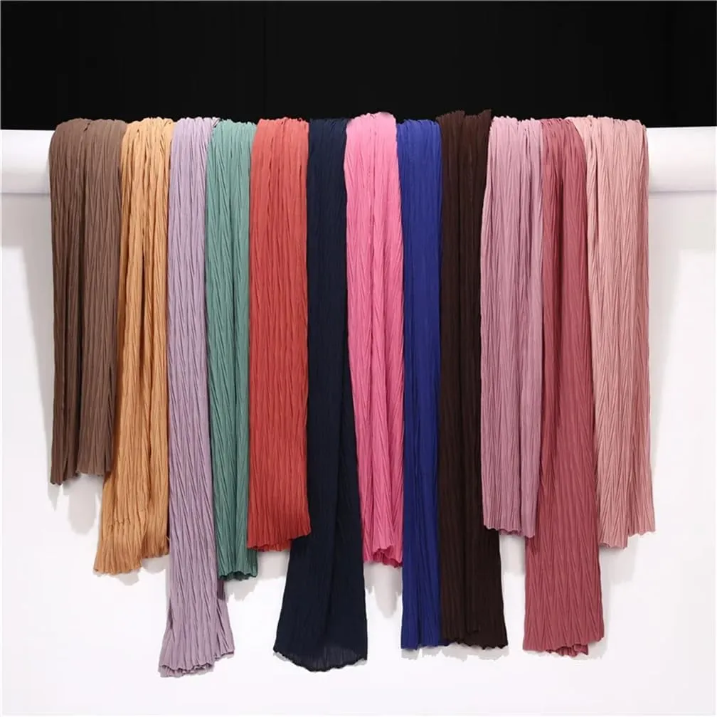 Women Pleated Wrinkle Chiffon Hijab Shawl Crinkle Muslim Turban Wraps Shawls Long Wrap Scarves