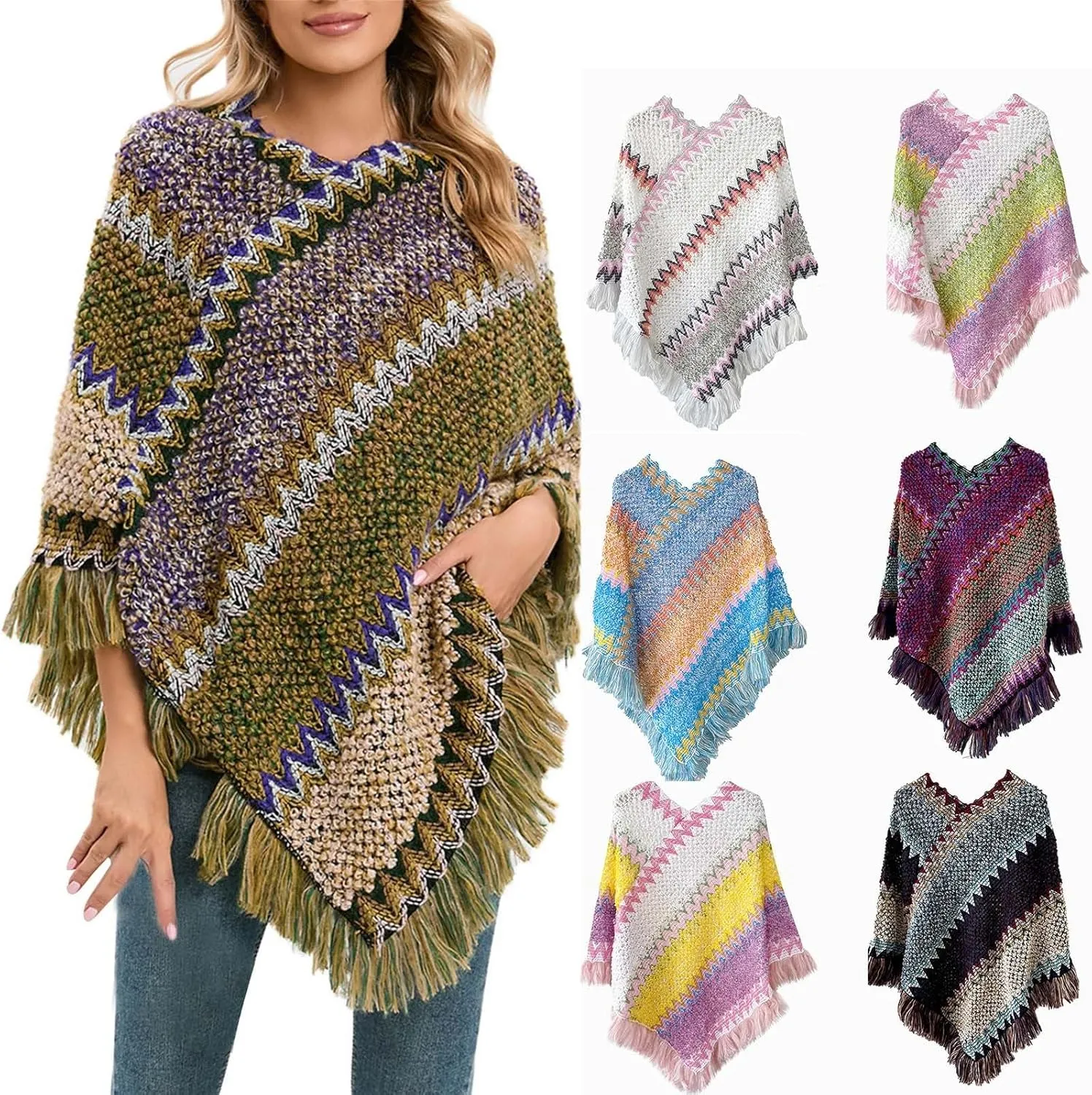 Women Poncho Cape Warm Sweater Open Front Poncho Scarf Blanket Cardigan Coat Shawl Wrap Scarves Elegant Blanket