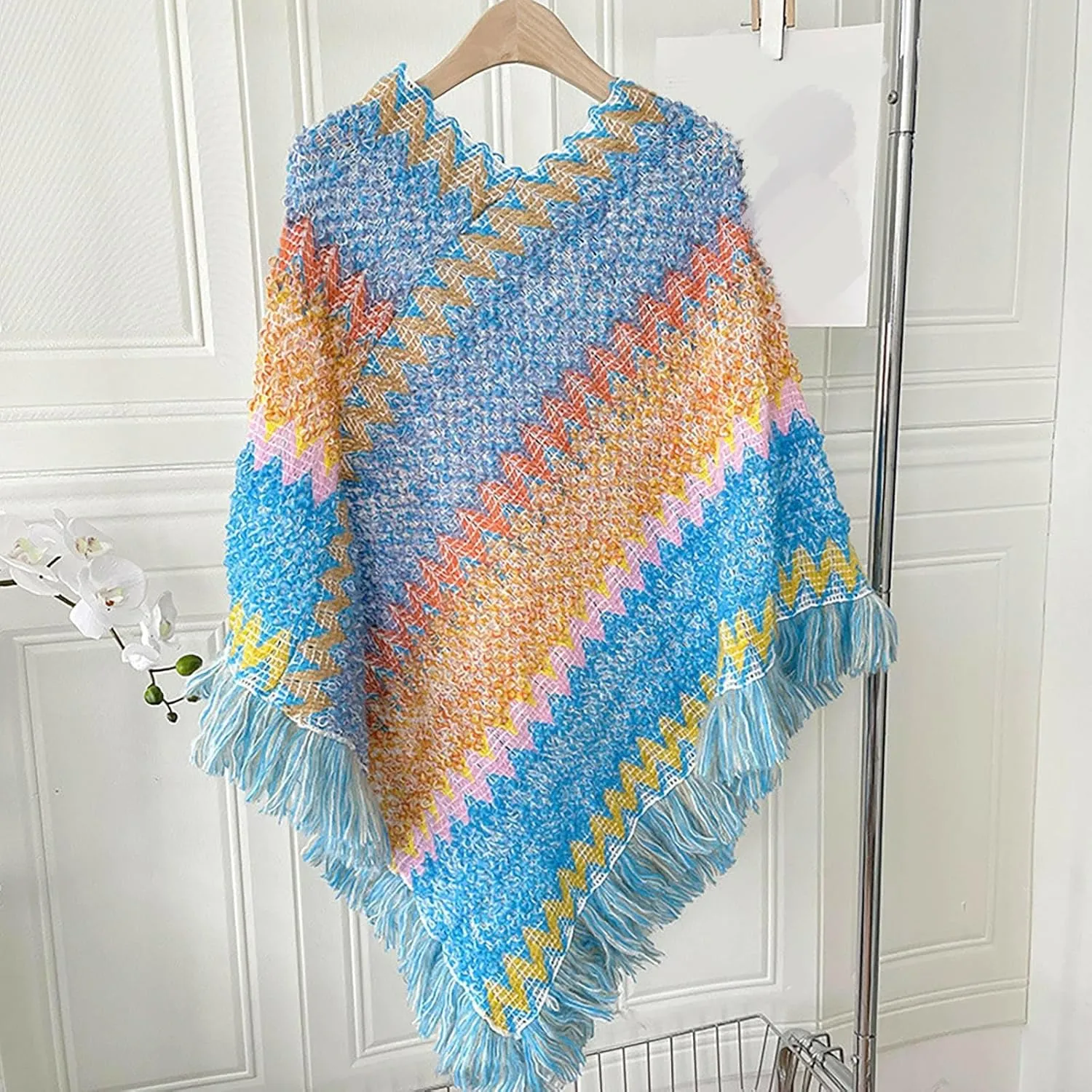 Women Poncho Cape Warm Sweater Open Front Poncho Scarf Blanket Cardigan Coat Shawl Wrap Scarves Elegant Blanket