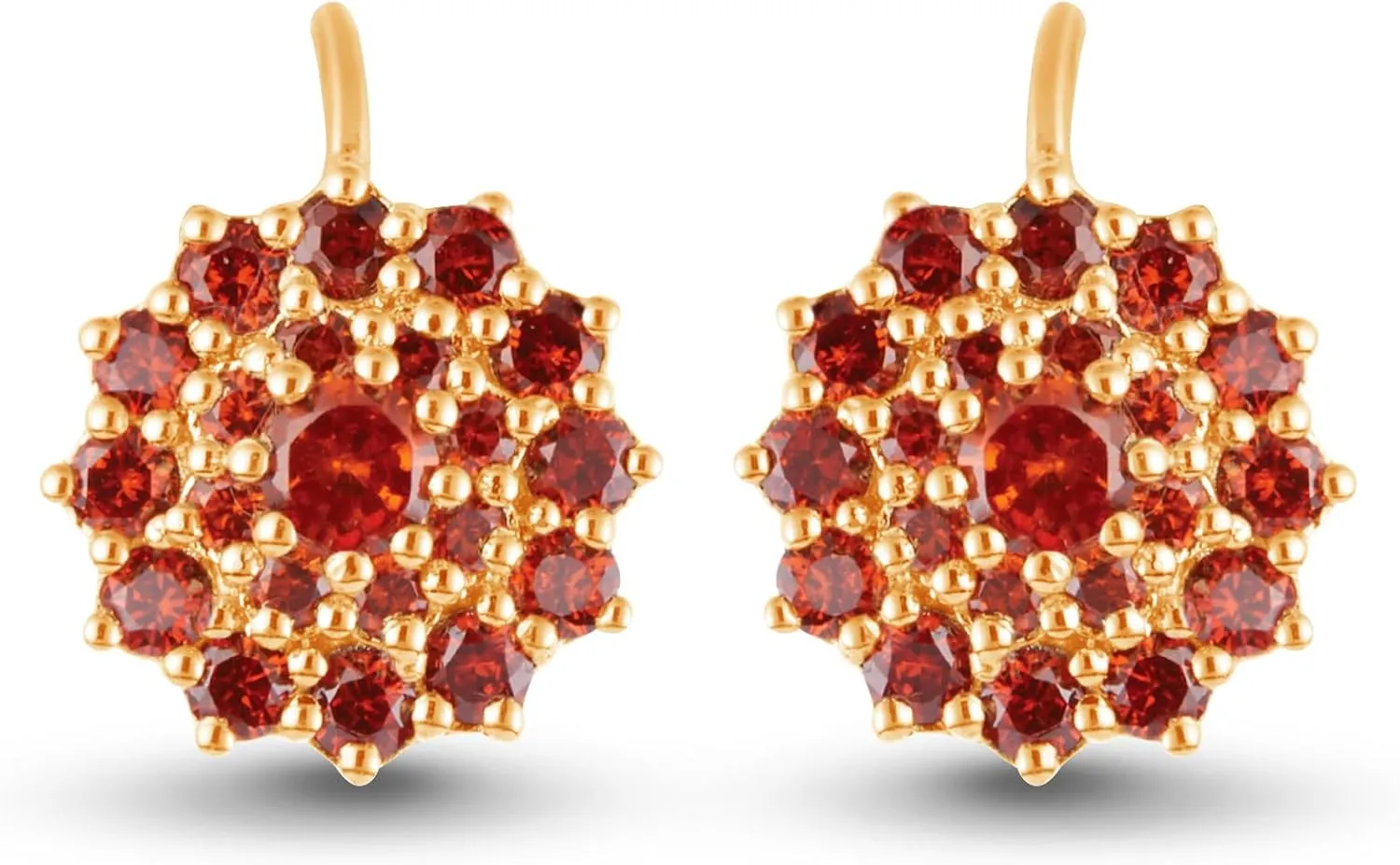 Women's 2.00 Carat Red Garnet Cluster Flower Drop/Dangle Women's Earrings 14K Yellow Gold Plated 925 Silver