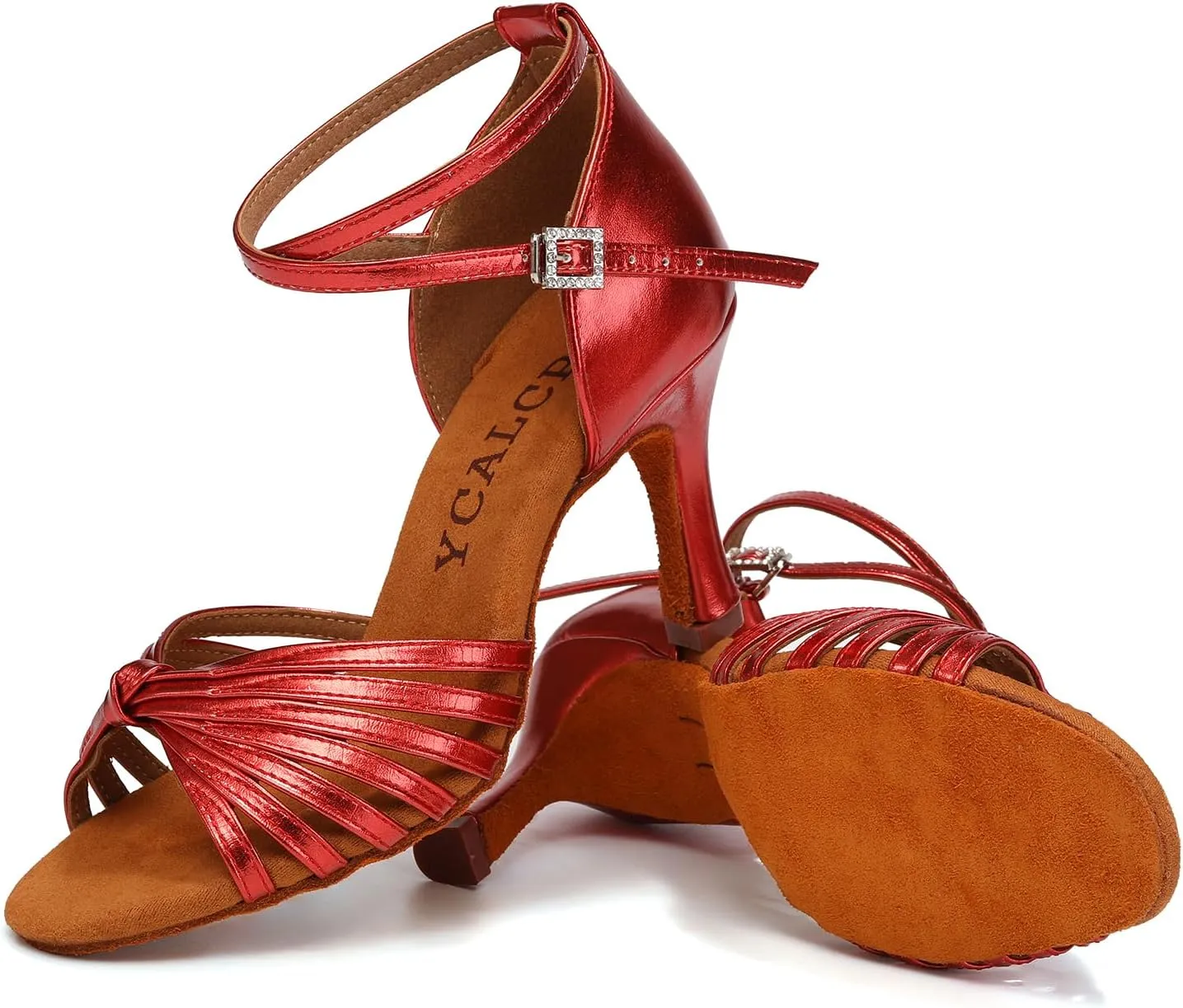 Women's Latin Dance Shoes Satin Open Toe Professional Practice Ballroom Salsa Dancing Shoes 9cm Heel