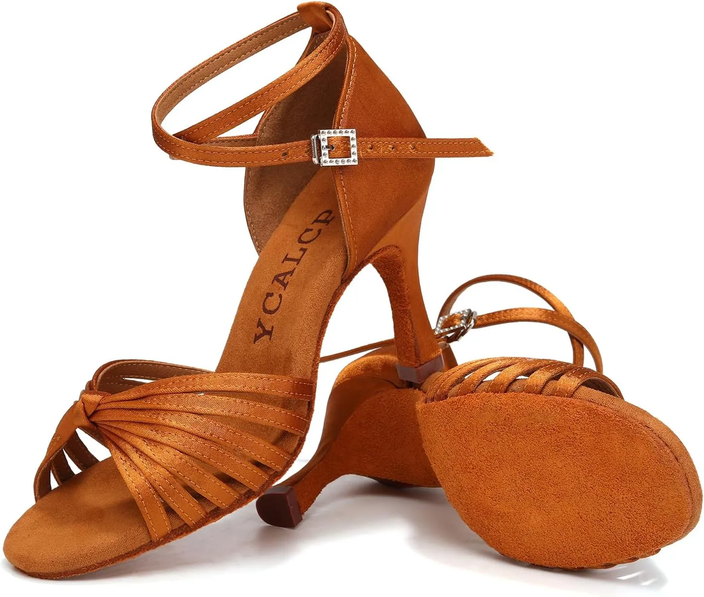 Women's Latin Dance Shoes Satin Open Toe Professional Practice Ballroom Salsa Dancing Shoes 9cm Heel