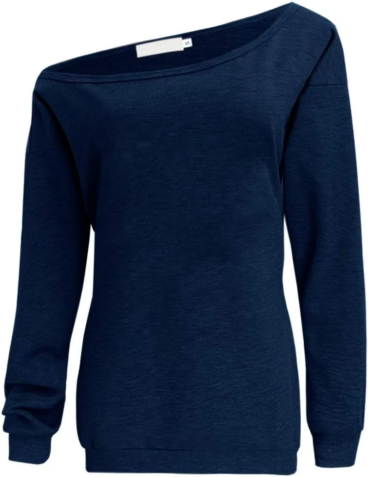 Womens Off Shoulder Sweatshirt Slouchy Long Sleeve Shirts Pullover Tops