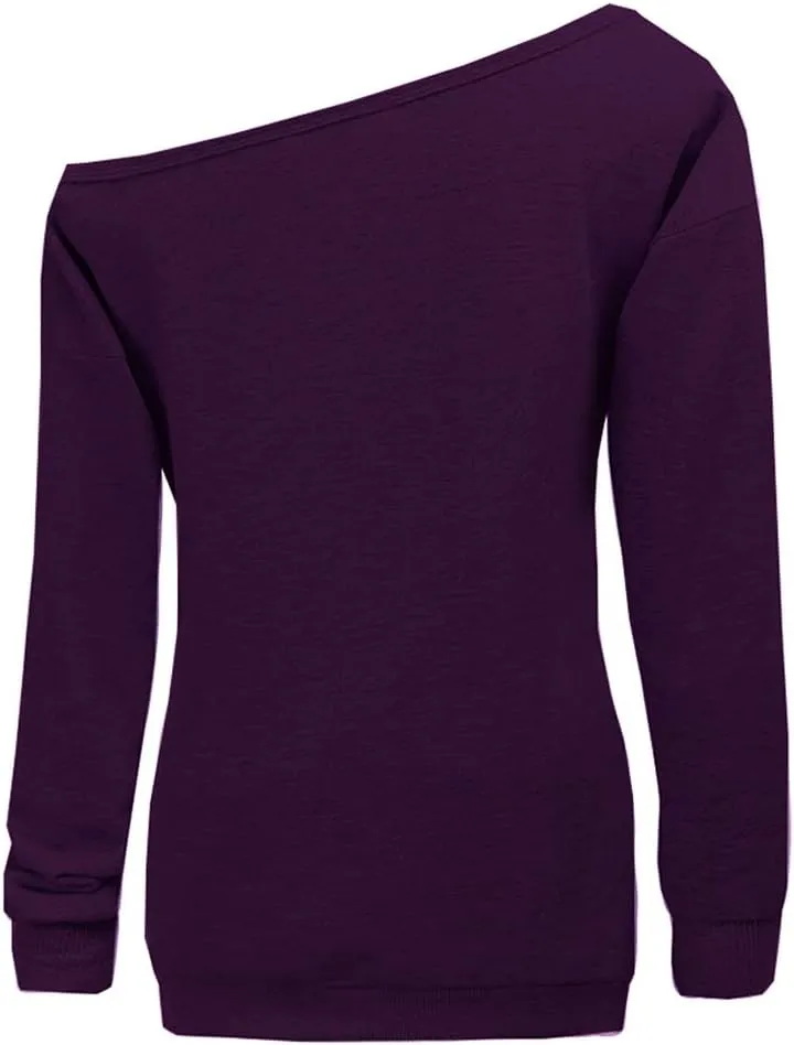 Womens Off Shoulder Sweatshirt Slouchy Long Sleeve Shirts Pullover Tops