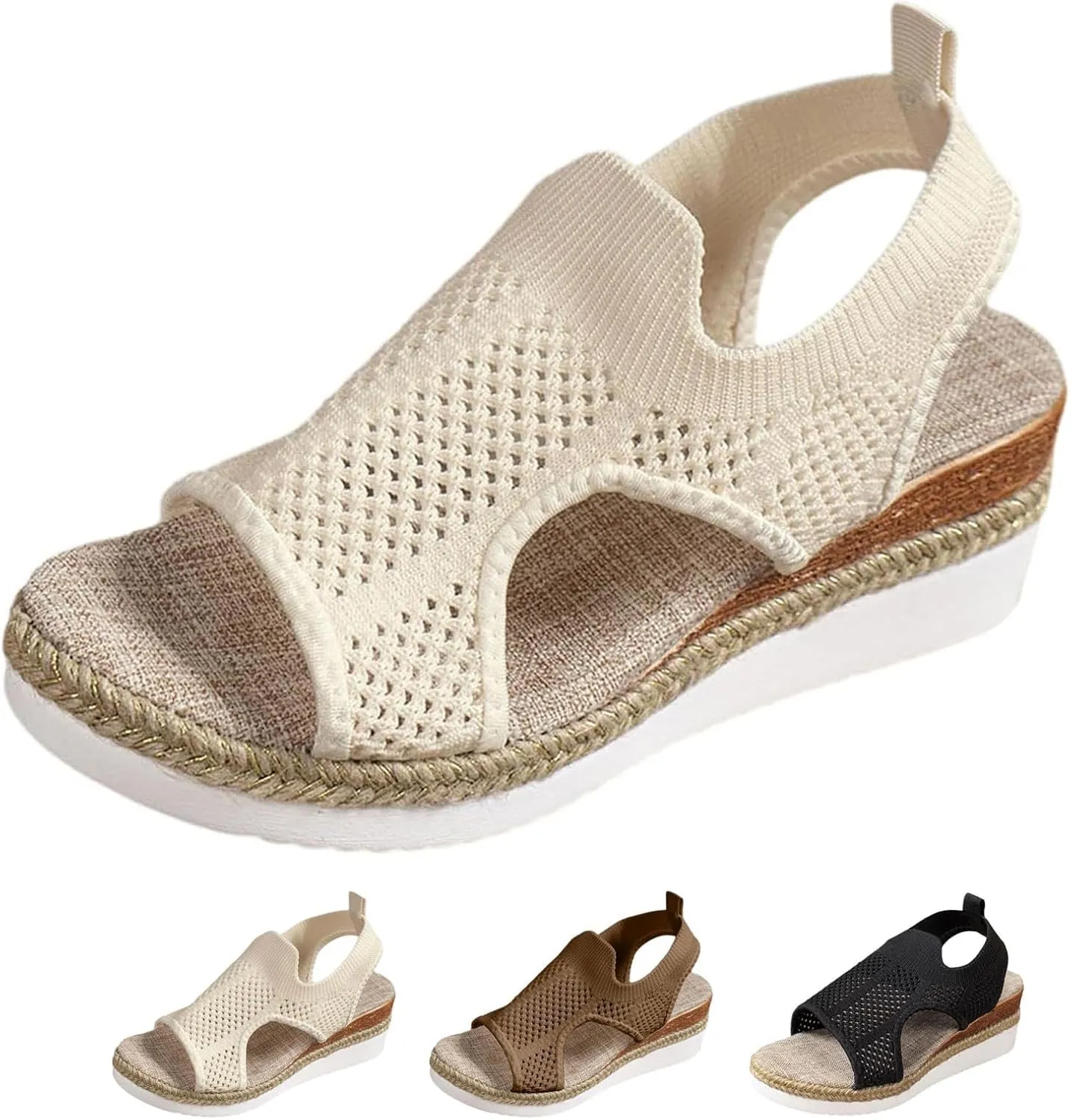Women's Orthopedic Arch Support Sandals Diabetic Walking Shoes Woven Closed Toe Breathable Comfortable Walking Fit Plantar Fasciitis Wedges Sandal Mesh Fishmouth Ankle Strap Shoes