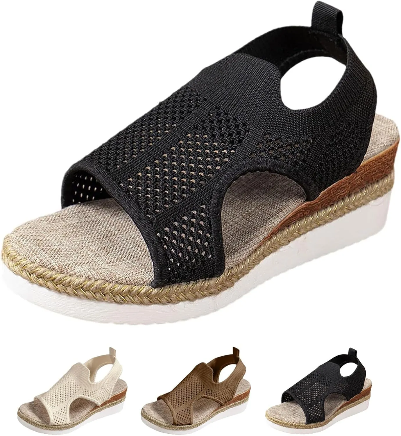 Women's Orthopedic Arch Support Sandals Diabetic Walking Shoes Woven Closed Toe Breathable Comfortable Walking Fit Plantar Fasciitis Wedges Sandal Mesh Fishmouth Ankle Strap Shoes