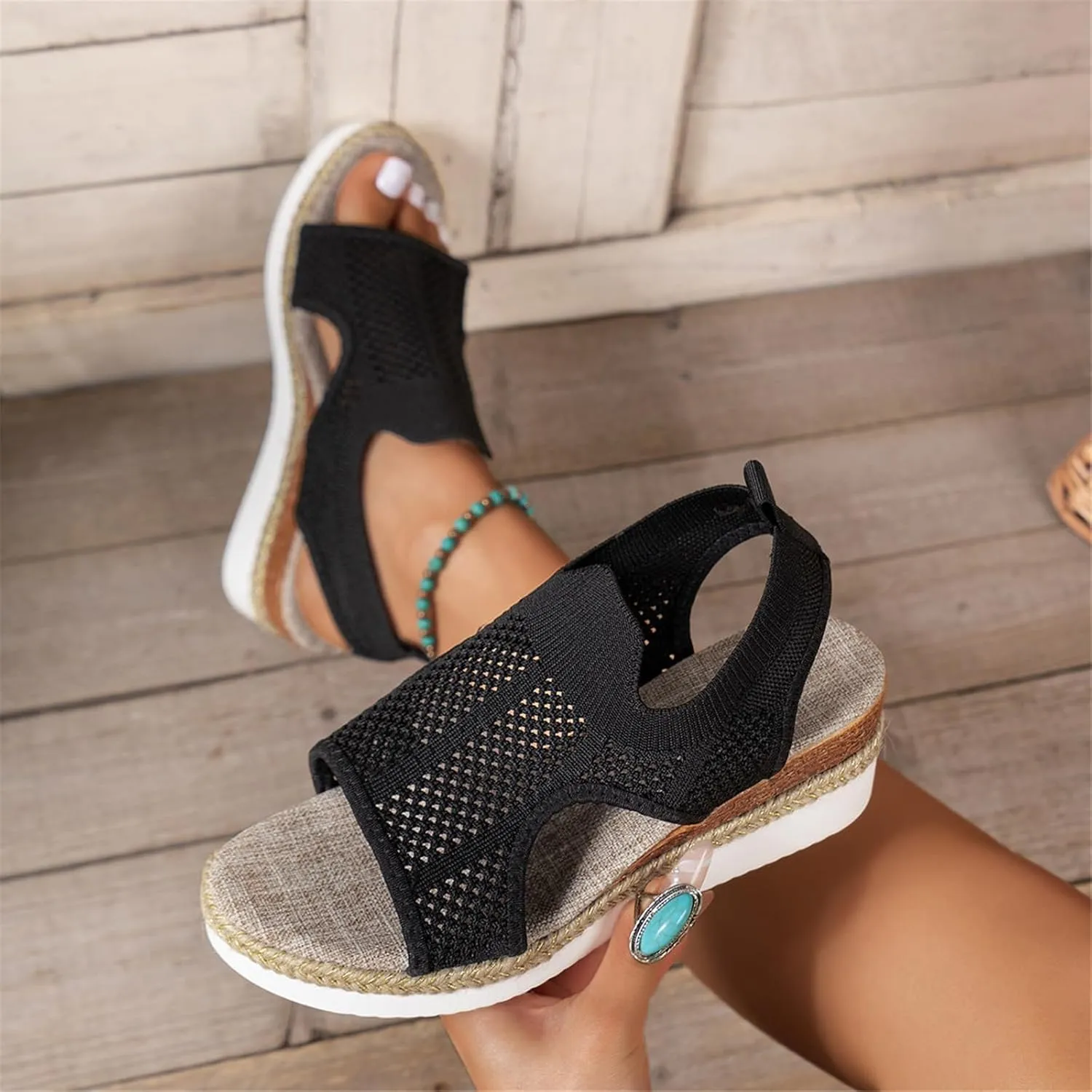 Women's Orthopedic Arch Support Sandals Diabetic Walking Shoes Woven Closed Toe Breathable Comfortable Walking Fit Plantar Fasciitis Wedges Sandal Mesh Fishmouth Ankle Strap Shoes