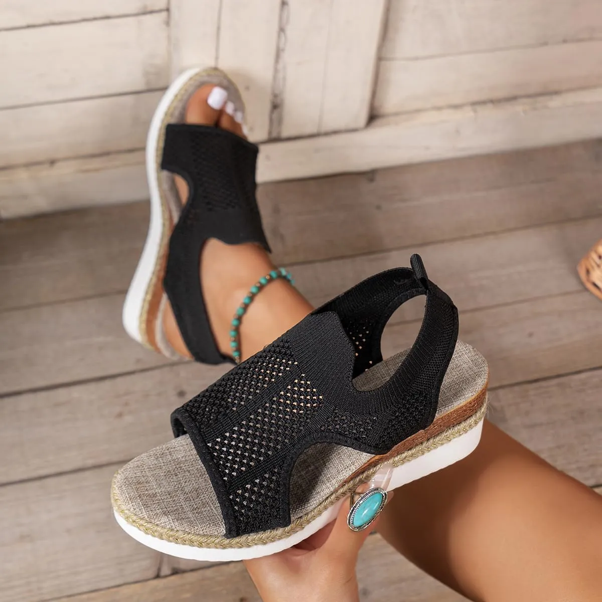 Women's Orthopedic Arch Support Sandals Diabetic Walking Shoes Woven Closed Toe Breathable Comfortable Walking Fit Plantar Fasciitis Wedges Sandal Mesh Fishmouth Ankle Strap Shoes