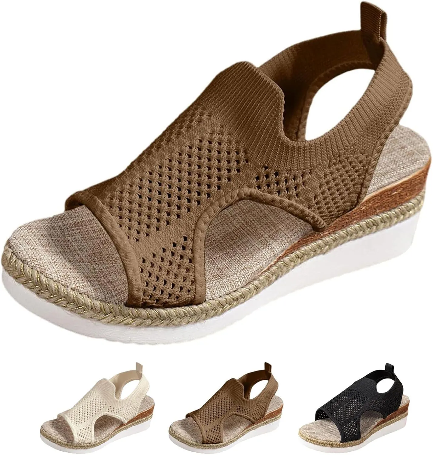 Women's Orthopedic Arch Support Sandals Diabetic Walking Shoes Woven Closed Toe Breathable Comfortable Walking Fit Plantar Fasciitis Wedges Sandal Mesh Fishmouth Ankle Strap Shoes
