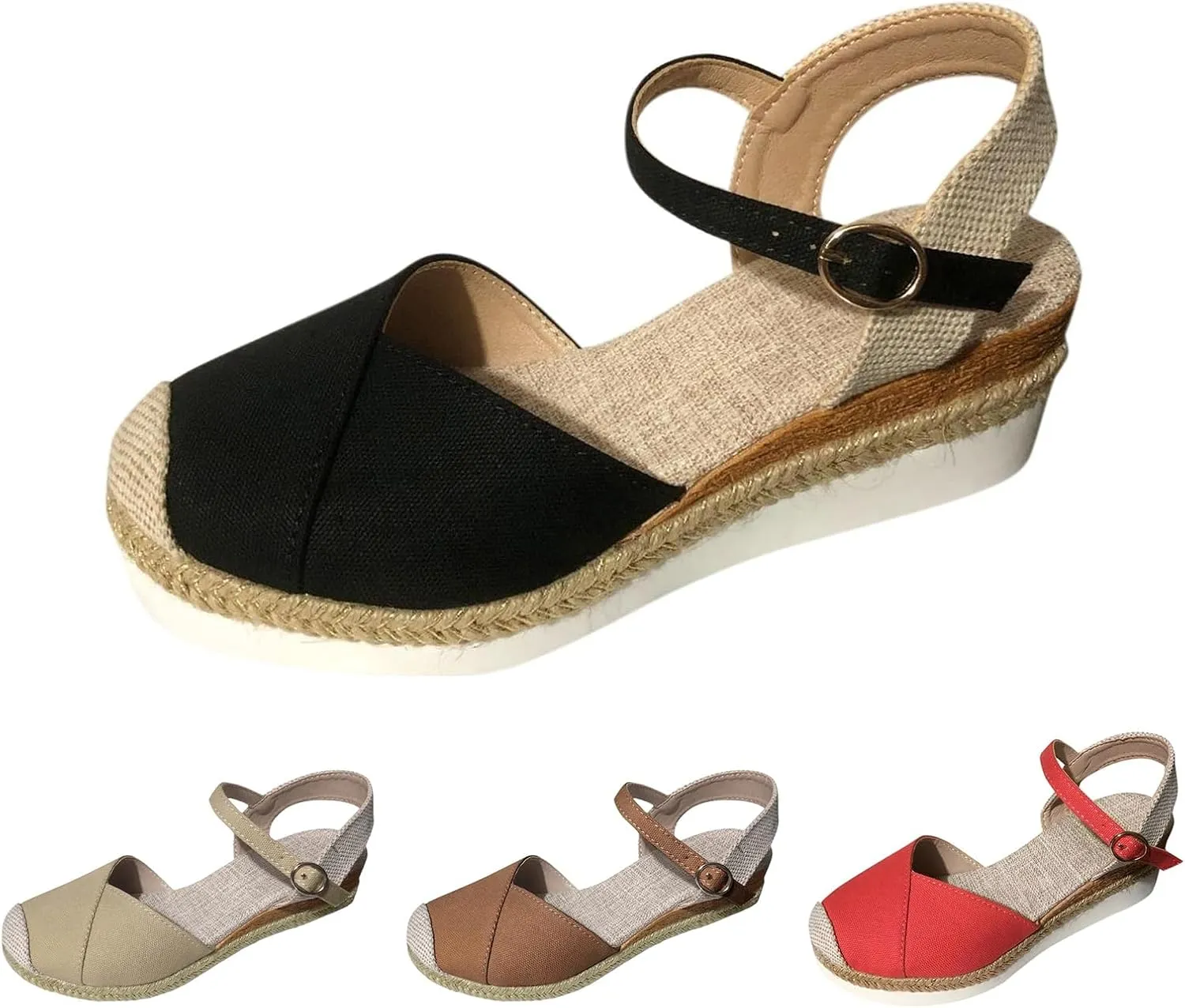 Womens Platform Espadrille Sandals Closed Toe Casual Low Wedge Heel Sandals with Buckle Ankle Strap Stylish Dressy Summer Wedges Comfortable Outdoor Shoes