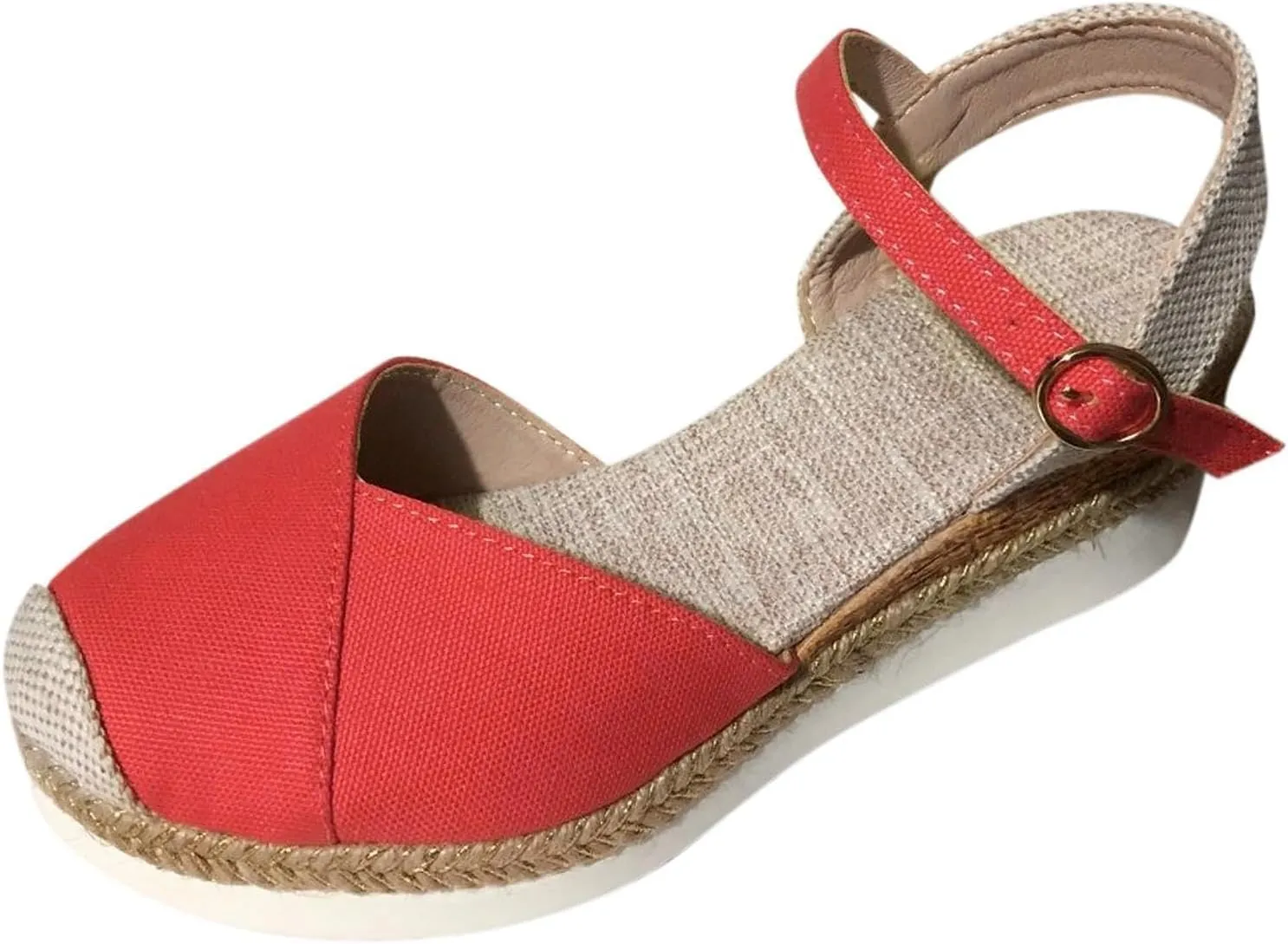 Womens Platform Espadrille Sandals Closed Toe Casual Low Wedge Heel Sandals with Buckle Ankle Strap Stylish Dressy Summer Wedges Comfortable Outdoor Shoes