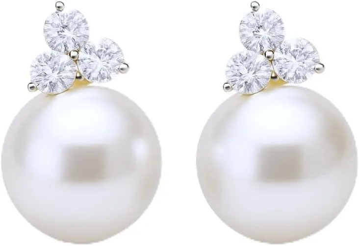 Womens Round Bead Stud Earrings with CZ Cluster  Minimalist Jewelry in White, Red & Blue