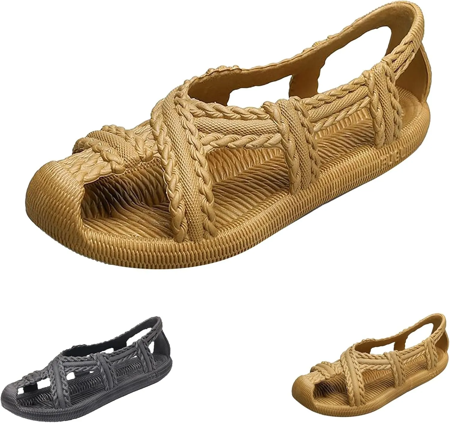 Womens Running Sandals Non Slip Rubber Sole Breathable Walking Sandals Comfortable Woven Lightweight Slip On Dress Shoes