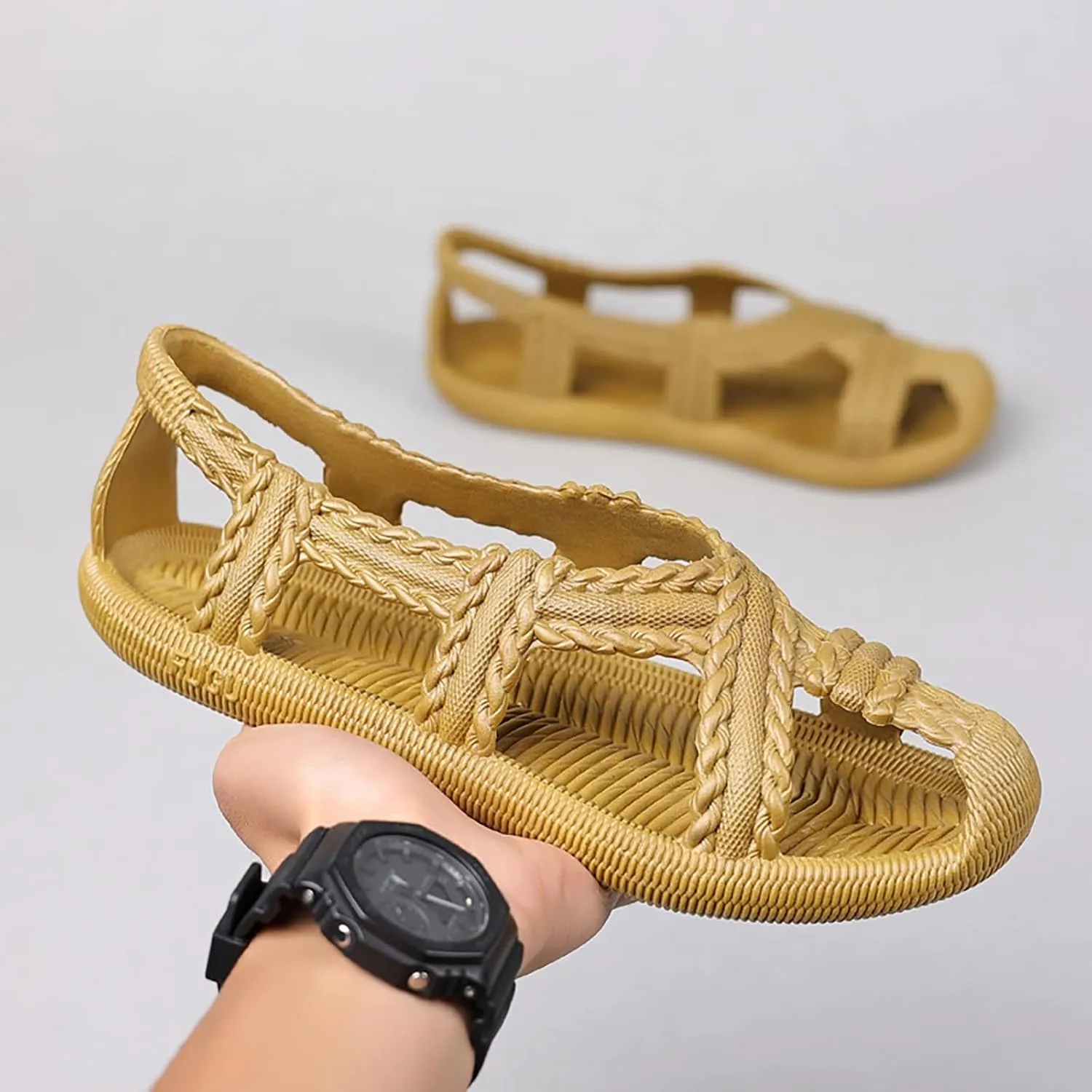 Womens Running Sandals Non Slip Rubber Sole Breathable Walking Sandals Comfortable Woven Lightweight Slip On Dress Shoes