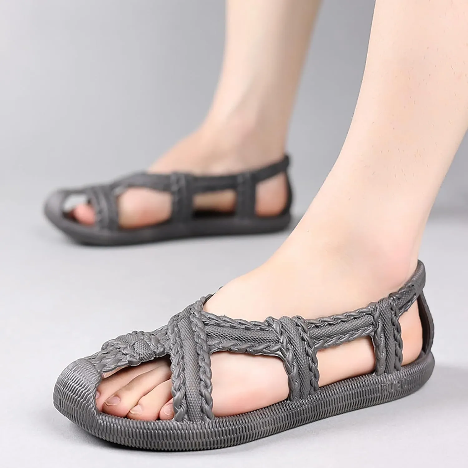 Womens Running Sandals Non Slip Rubber Sole Breathable Walking Sandals Comfortable Woven Lightweight Slip On Dress Shoes