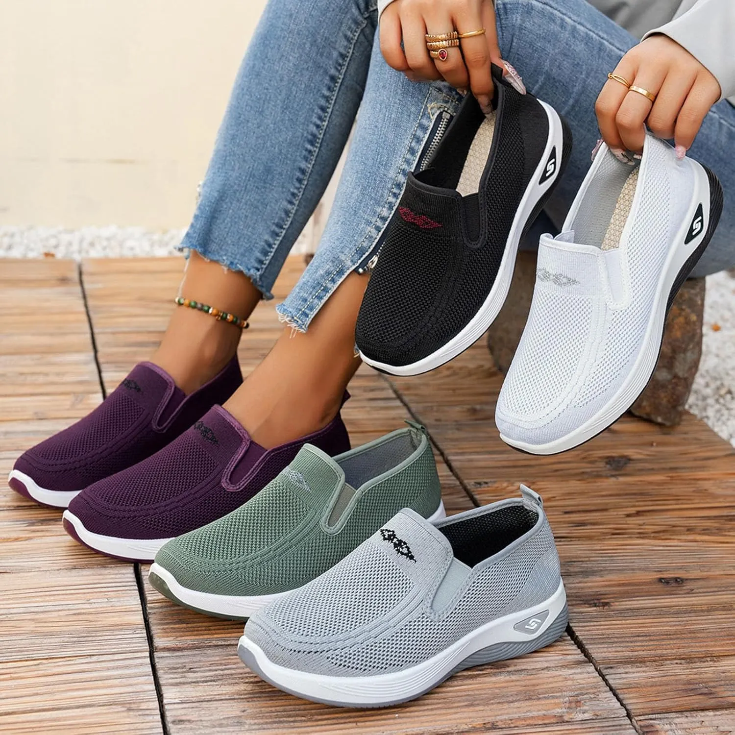 Women's Sandals Soft Arch Support Sandals Woven Orthopedic Breathable Sandals Outdoor Anti-Skid Sports Shoes