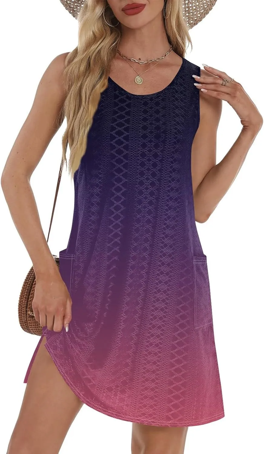Womens Sleeveless Crew Neck Tank Dresses Casual Vacation Sundress 2025 Spring Summer Floral Hawaiian Beach Dress