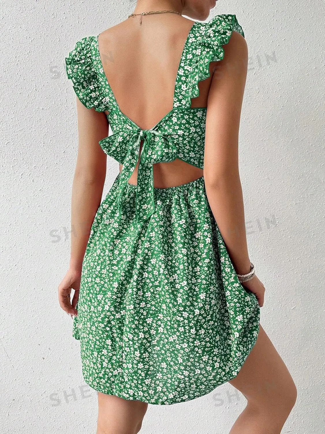 Women's Summer Dresses Casual Square Neck Floral Sundress Back Tie A Line Flowy Beach Dress