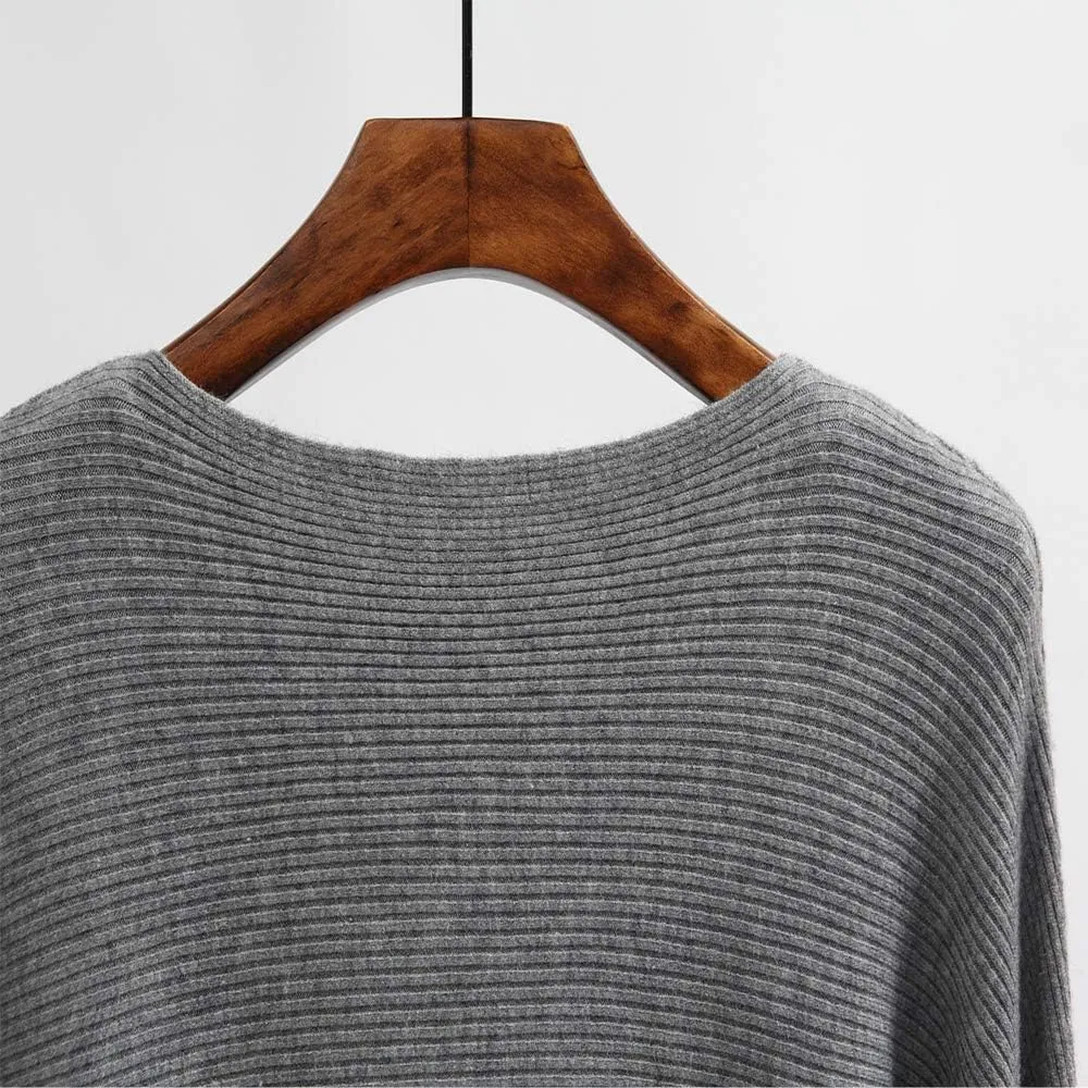 Women's Sweater Off Shoulder Batwing Sleeve Loose Pullover Solid Sweater Knit Jumper Tops