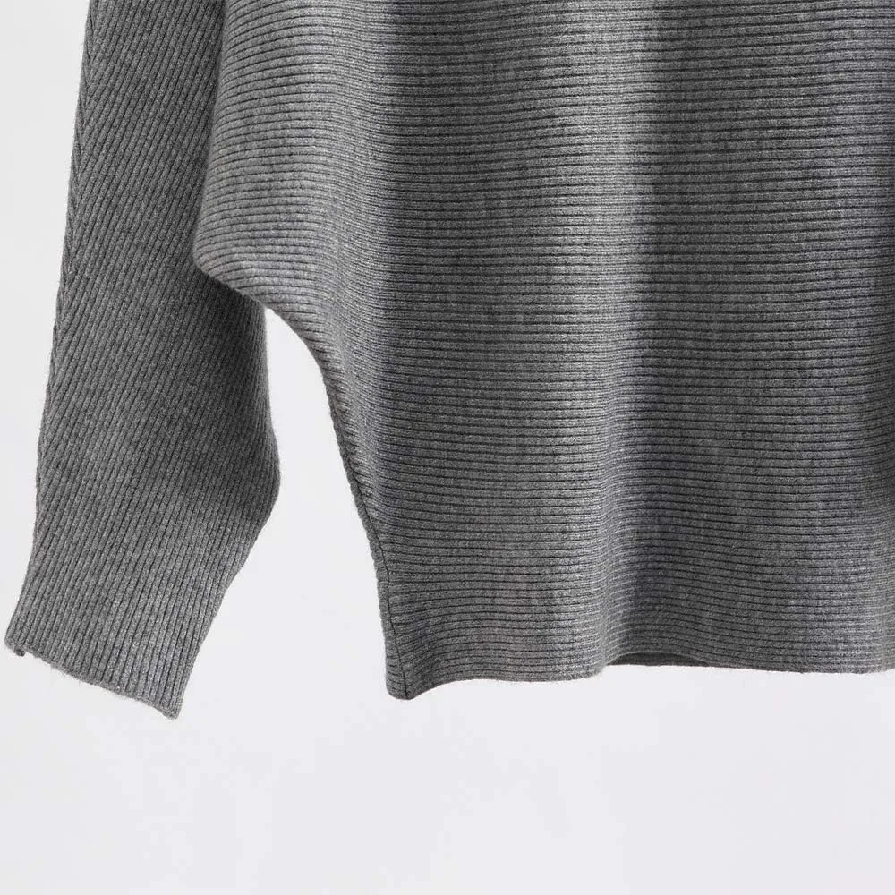 Women's Sweater Off Shoulder Batwing Sleeve Loose Pullover Solid Sweater Knit Jumper Tops
