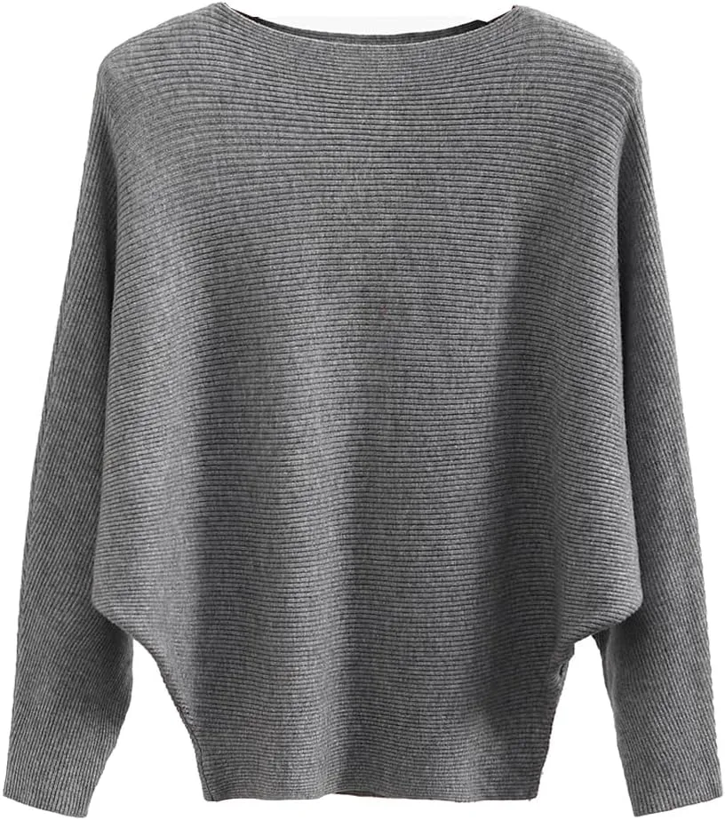 Women's Sweater Off Shoulder Batwing Sleeve Loose Pullover Solid Sweater Knit Jumper Tops