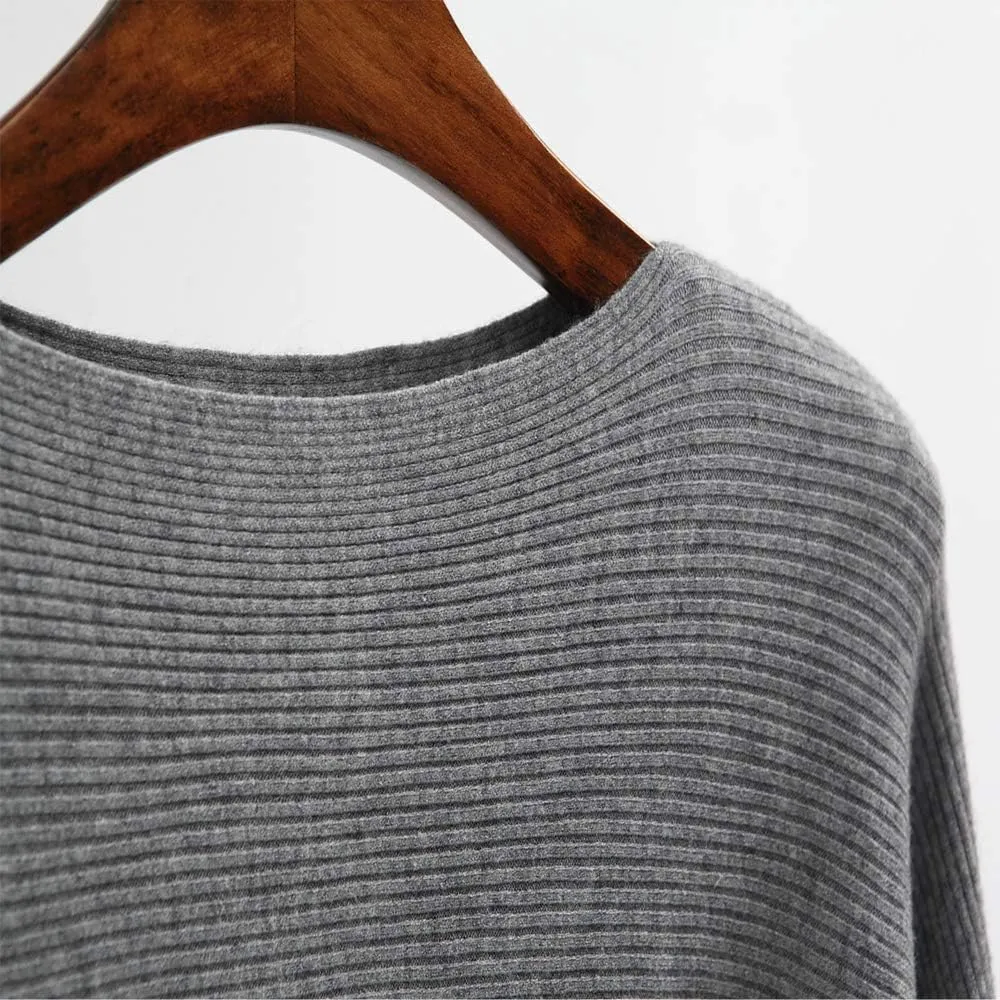 Women's Sweater Off Shoulder Batwing Sleeve Loose Pullover Solid Sweater Knit Jumper Tops