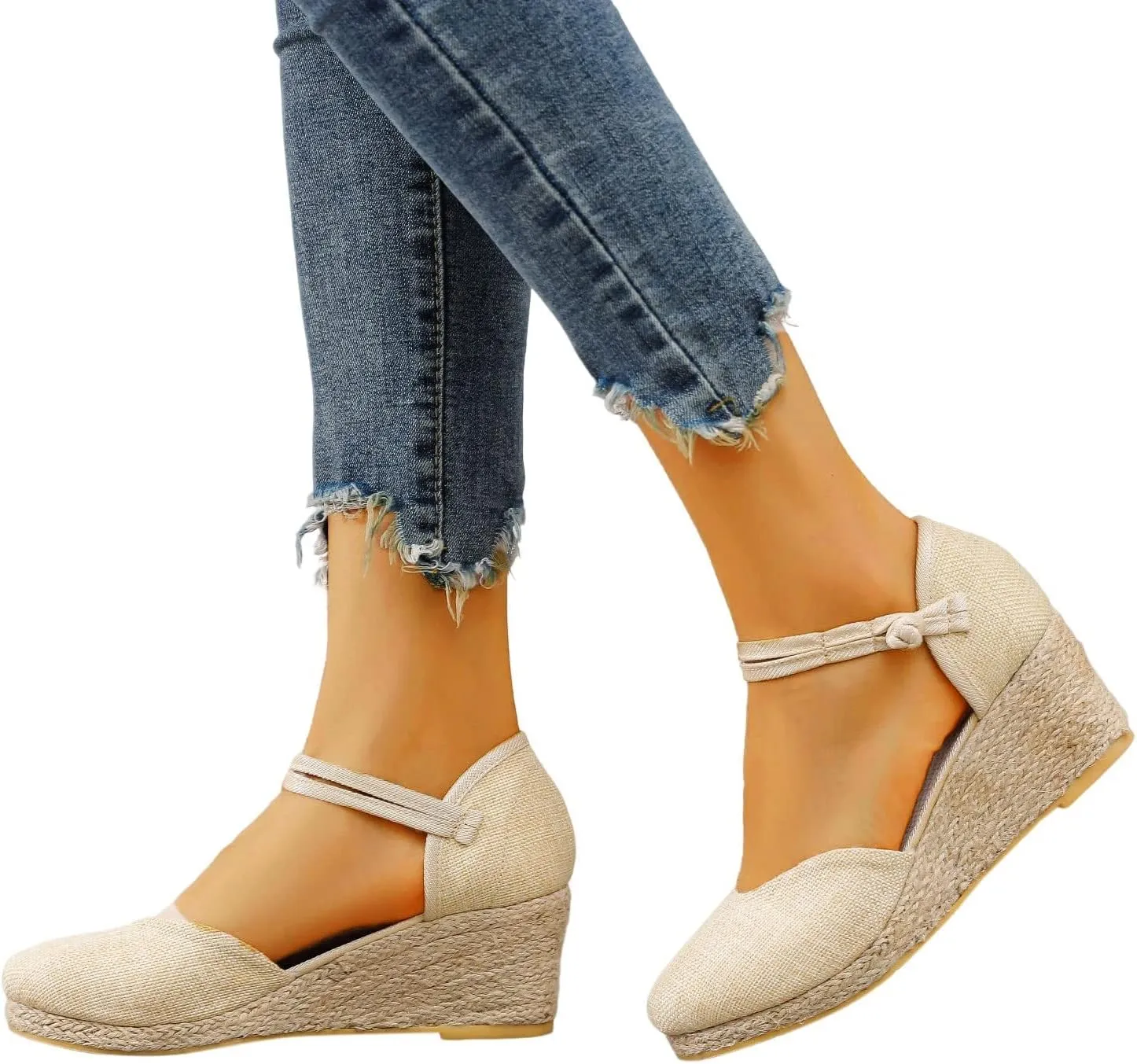 Womens Wedge Espadrille Sandals Closed Toe Ankle Strap Platform Espadrilles Wedges Sandals Slingback Summer Dressy Flat Sandal Woven Slip On Bohemian Breathable Low Heel Sandal Comfortable Shoes
