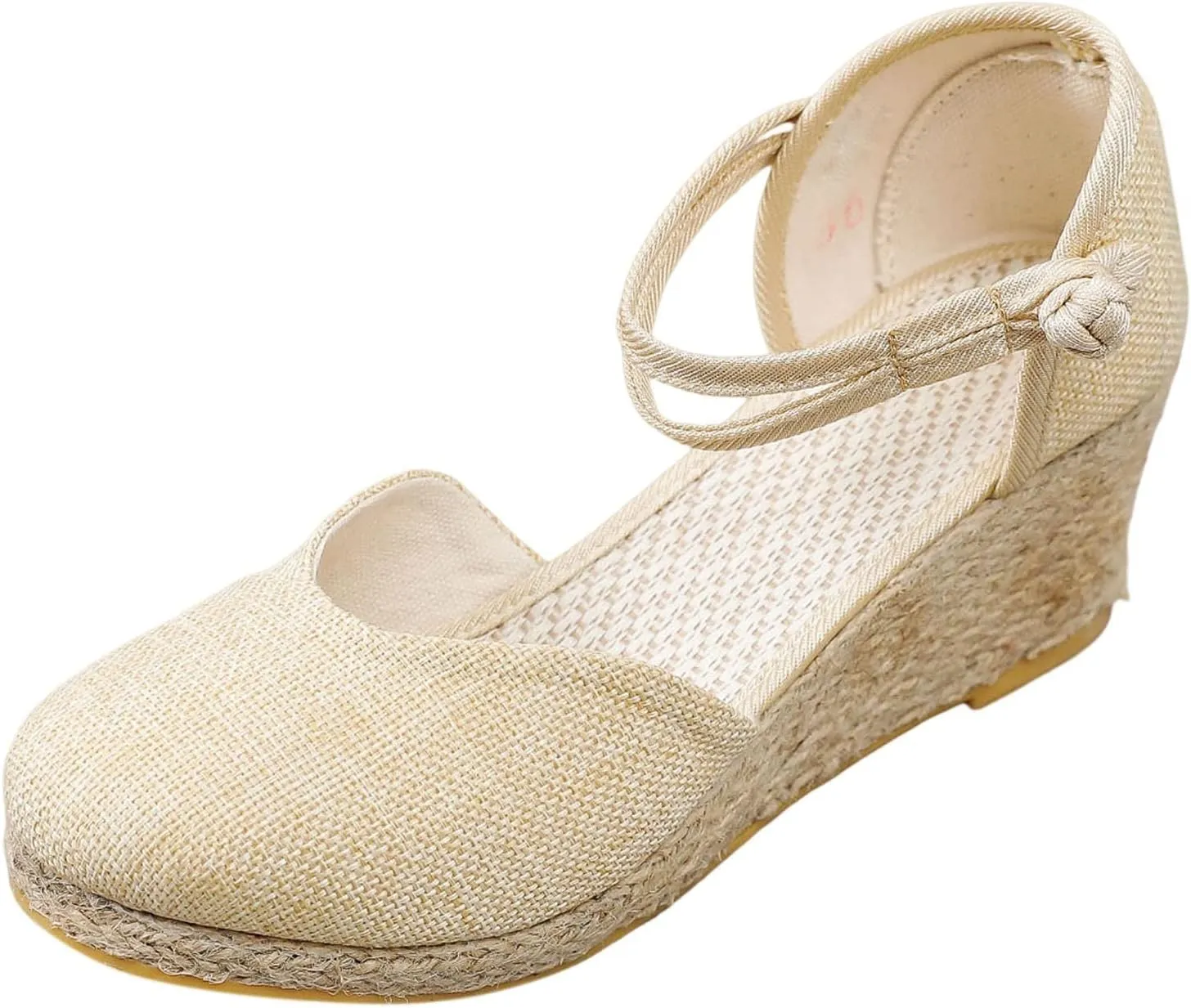 Womens Wedge Espadrille Sandals Closed Toe Ankle Strap Platform Espadrilles Wedges Sandals Slingback Summer Dressy Flat Sandal Woven Slip On Bohemian Breathable Low Heel Sandal Comfortable Shoes