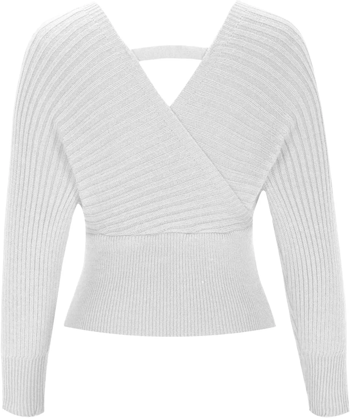 Women's Wrap V Neck Knit Cropped Sweater Puff Long Sleeve Sexy Cross Drop Shoulder Off Shoulder Pullover Tops