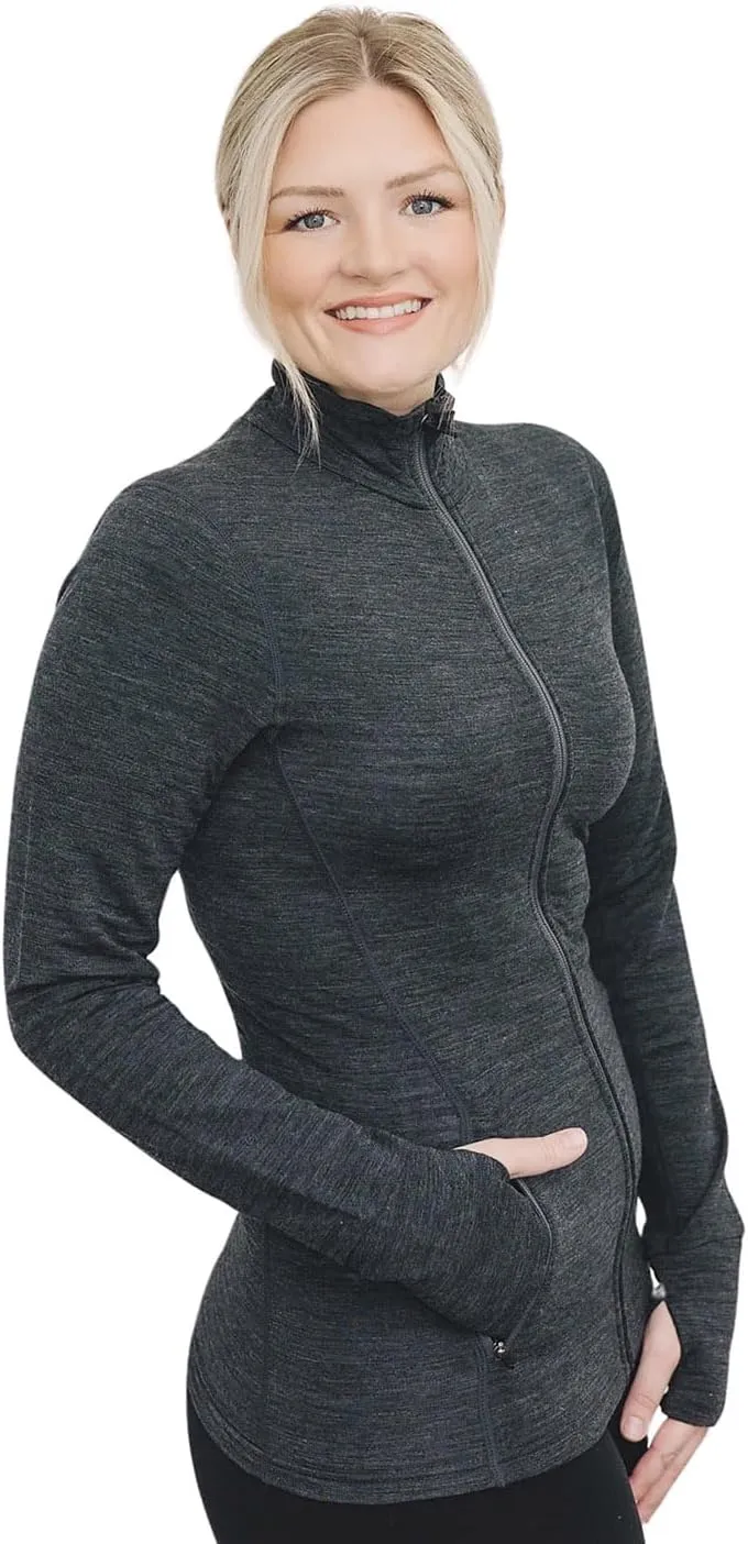 Woolino Merino Wool Fleece Jacket for Women - Year Round Fleece Jacket Full Zip - Zippered Pockets Lightweight Fleece Jacket