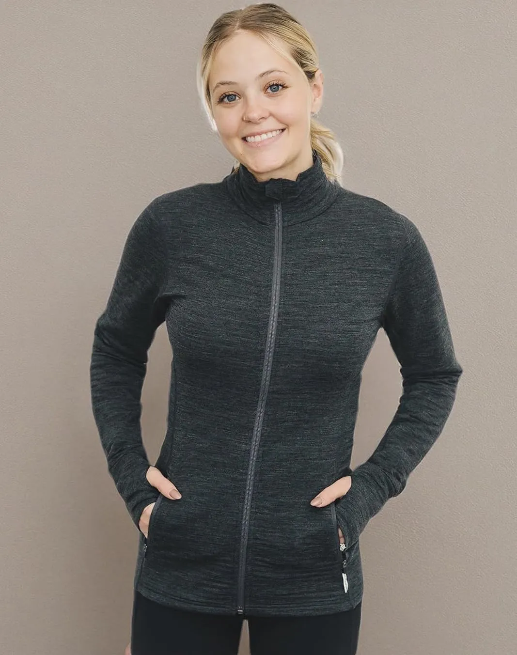 Woolino Merino Wool Fleece Jacket for Women - Year Round Fleece Jacket Full Zip - Zippered Pockets Lightweight Fleece Jacket