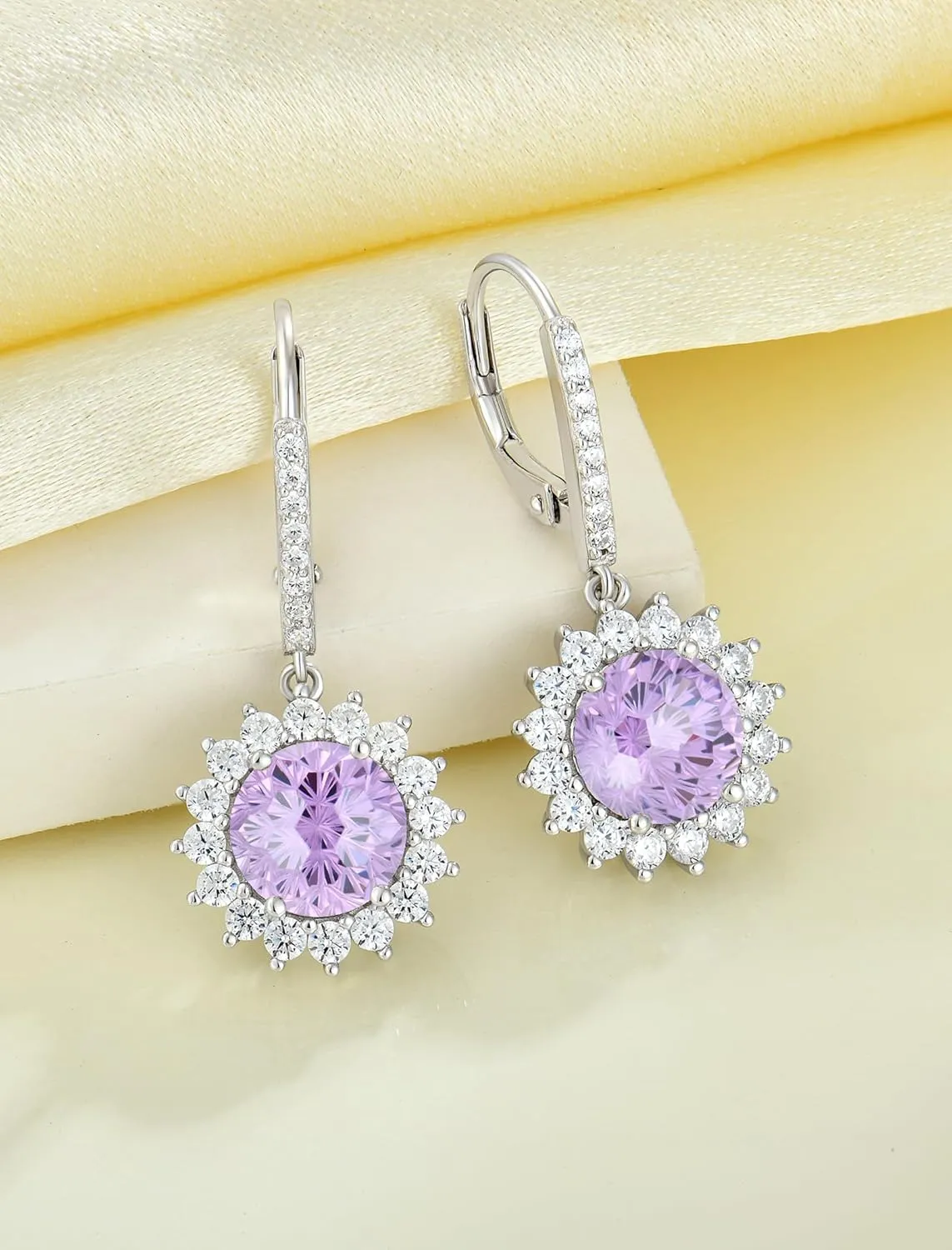 YL Sterling Silver Round Halo Earrings for Women Cluster Dangle Drop Earrings Solitaire Fireworks Cut Birthstone Jewelry for Mom