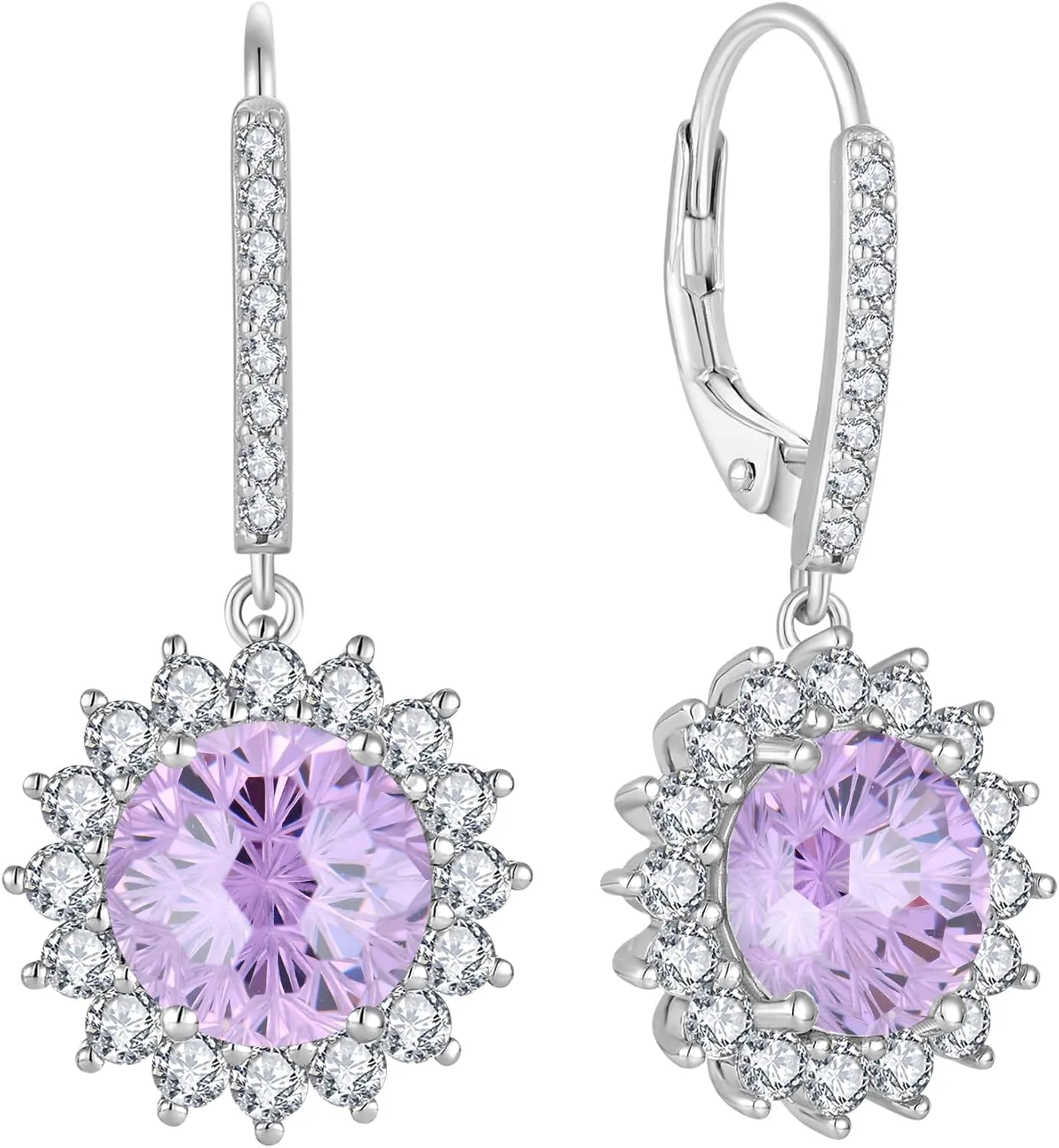 YL Sterling Silver Round Halo Earrings for Women Cluster Dangle Drop Earrings Solitaire Fireworks Cut Birthstone Jewelry for Mom
