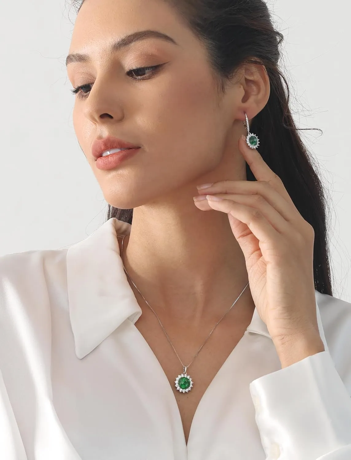 YL Sterling Silver Round Halo Earrings for Women Cluster Dangle Drop Earrings Solitaire Fireworks Cut Birthstone Jewelry for Mom