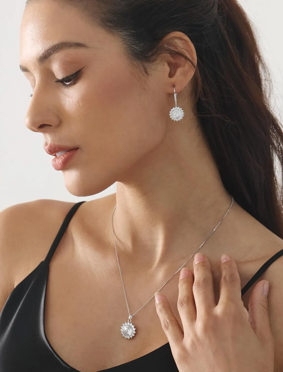 YL Sterling Silver Round Halo Earrings for Women Cluster Dangle Drop Earrings Solitaire Fireworks Cut Birthstone Jewelry for Mom