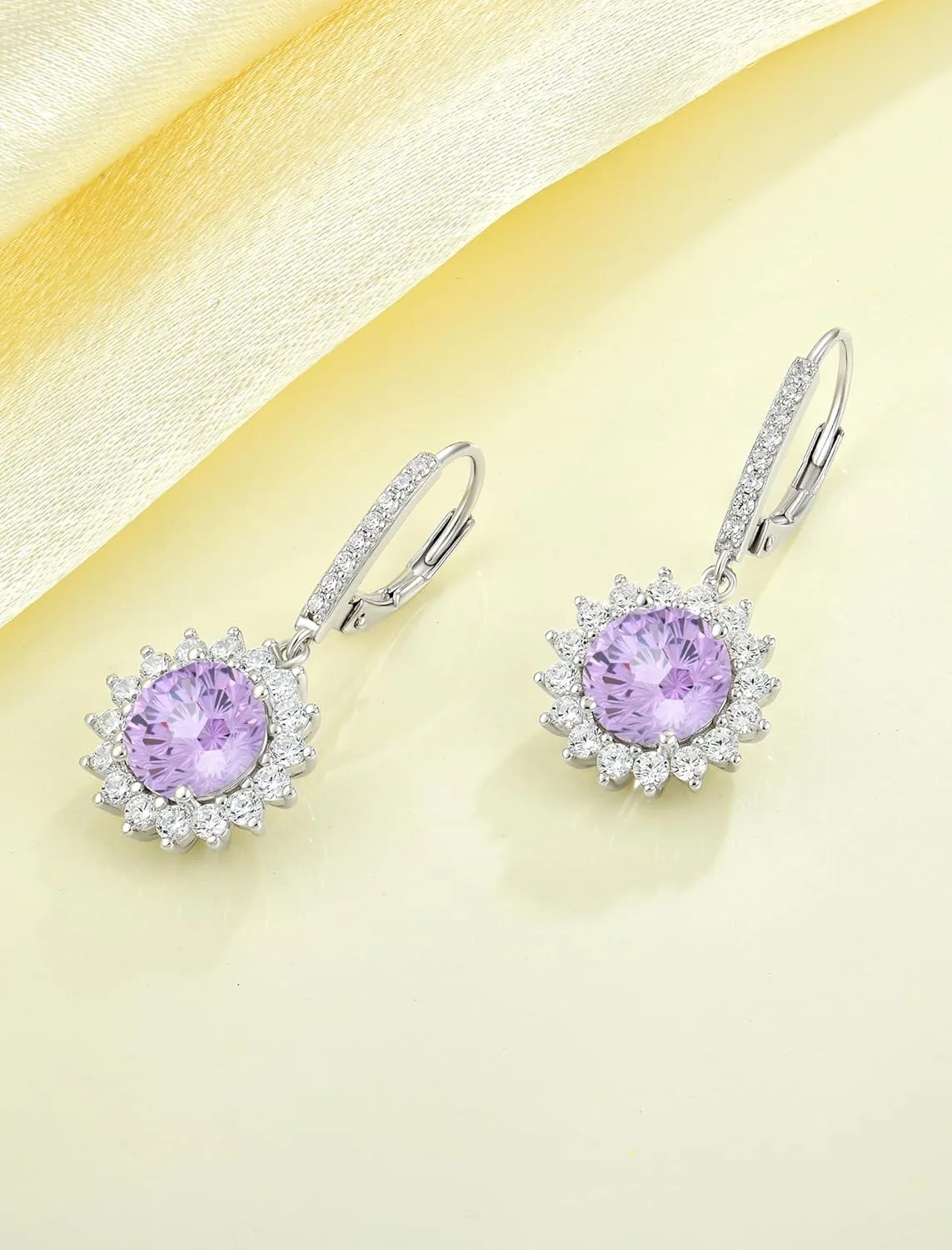 YL Sterling Silver Round Halo Earrings for Women Cluster Dangle Drop Earrings Solitaire Fireworks Cut Birthstone Jewelry for Mom