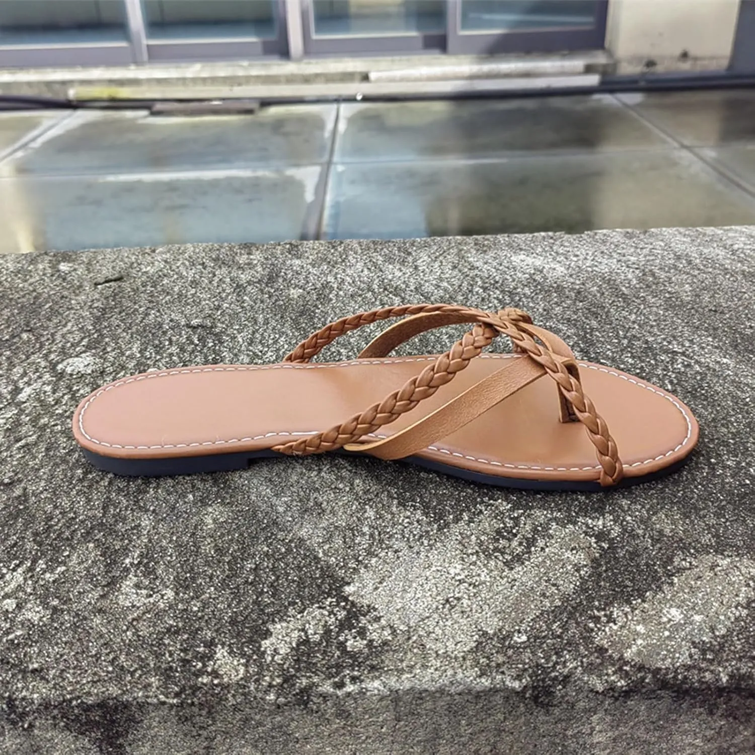 Yytcsjz Women's Thong Sandals, Orthopedic Sandal, Woven Flip Flops, Lightweight Summer Round Toe Beach Trendy Comfort Flat Slip-On Shoes Slipper